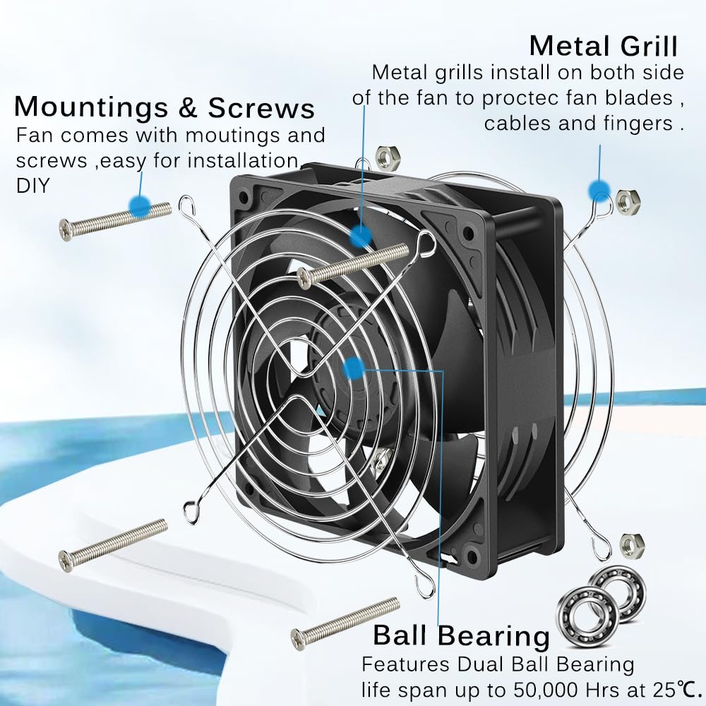 GDSTIME Ventilateur CC 12V 120 mm IP67 120 x 38 mm Ventilateur sans balais Refroidissement à double roulement à billes 3000 tr/min Grand flux d'air Ventilateur de boîtier de 12 cm