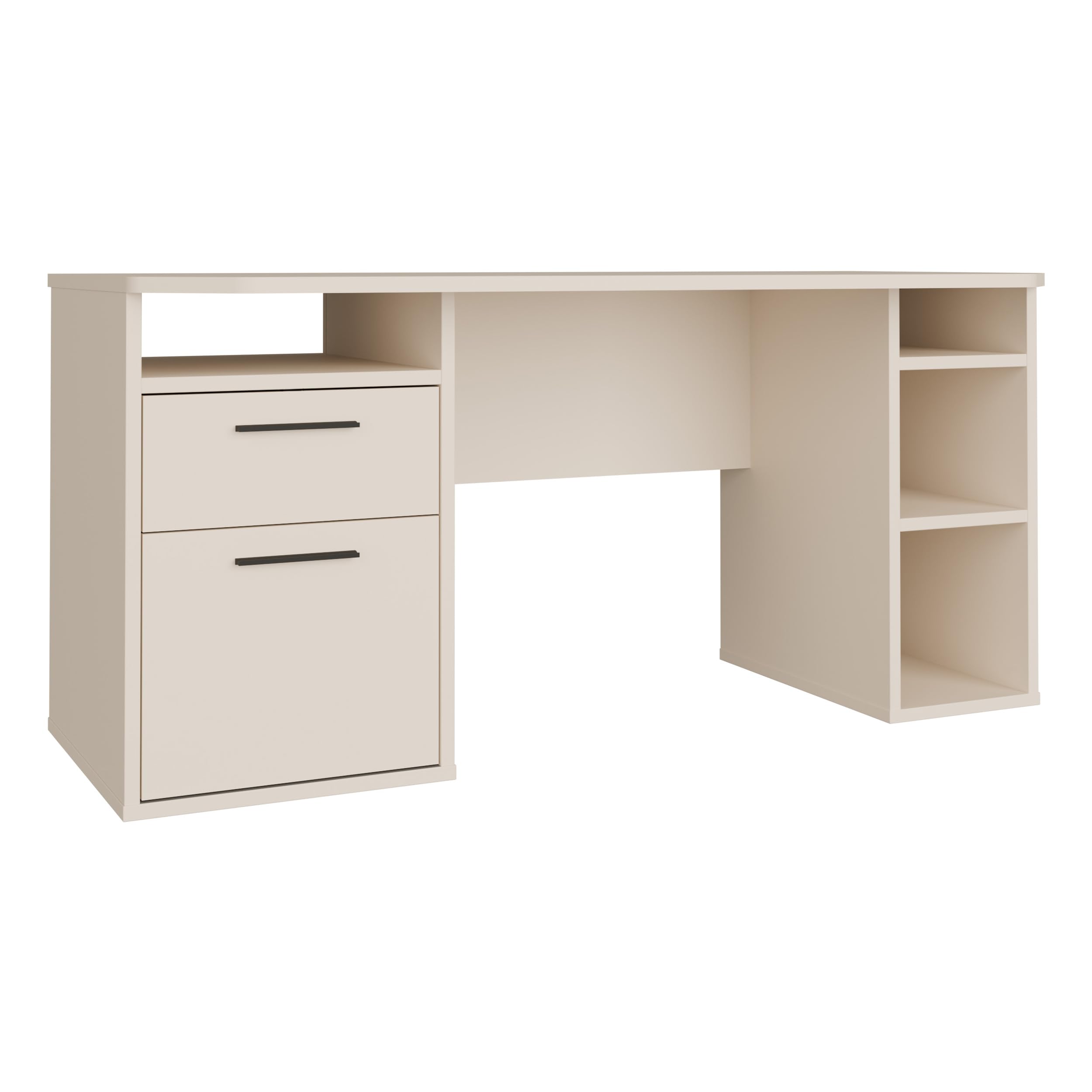Forte TEZAUR Schreibtisch 160, moderner Schreibtisch mit Schublade, Tür und vielen Fächern, Jugendzimmer, Büro, Holzwerkstoff, Kaschmir Beige, 160 cm breit x 75,7 cm hoch x 72 cm tief