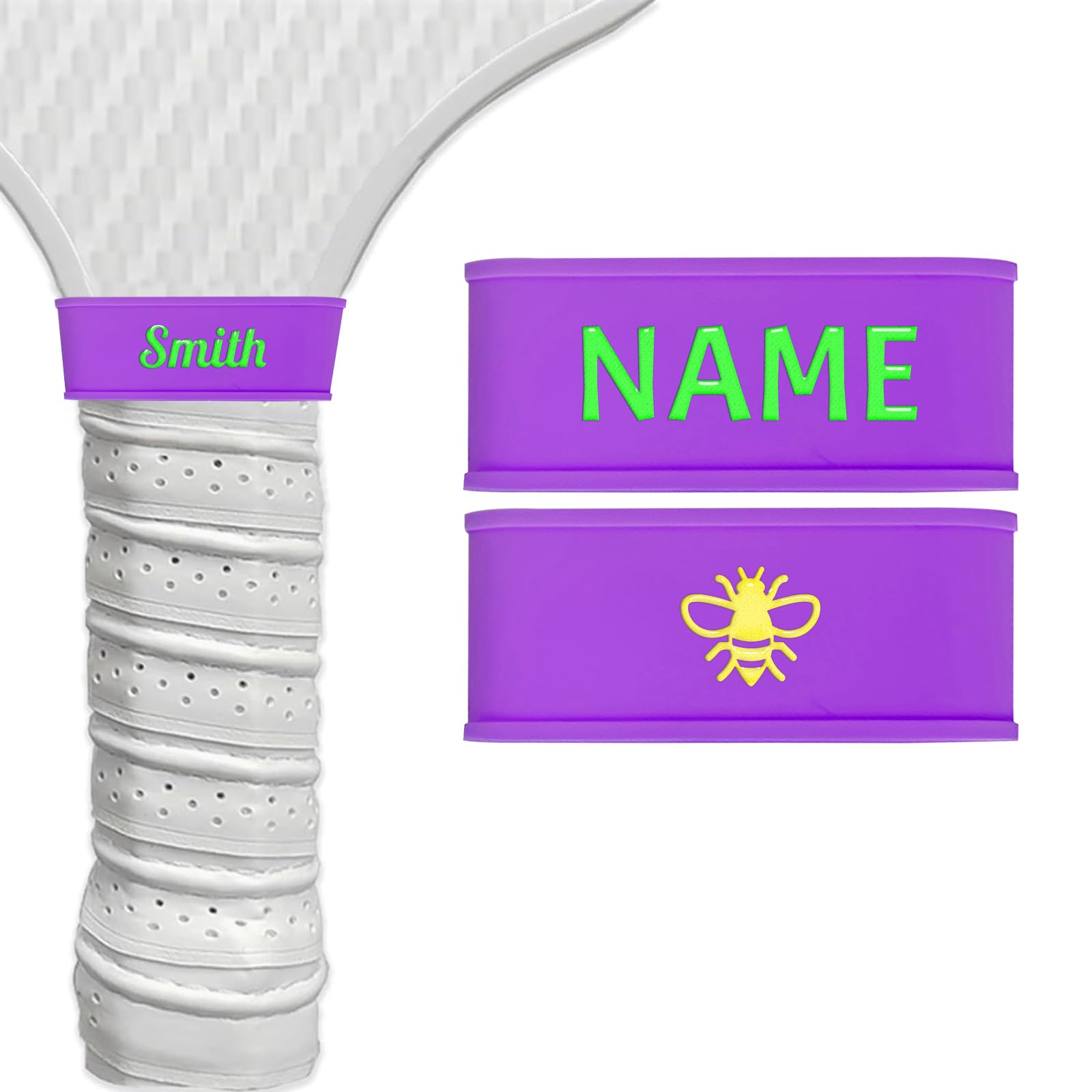 2 Pcs Personalized Pickleball Paddle Grip Name Bands, Silicone Ring Grip Bands for Secures Pickleball Grip Tape, Custom Pickleball Accessories Gifts