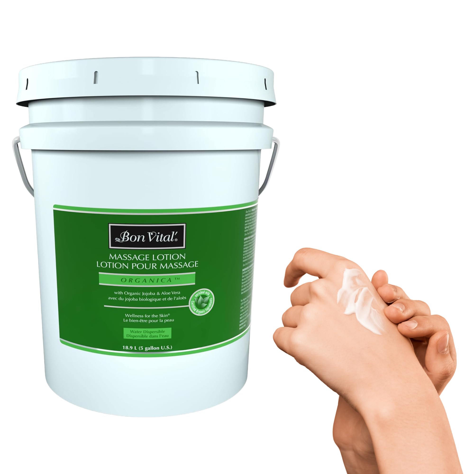 Bon Vital' Organica Massage Lotion, 5 Gallon, Certified Organic, Unscented | Professional-grade massage cream and lotion for massage therapy and bodywork