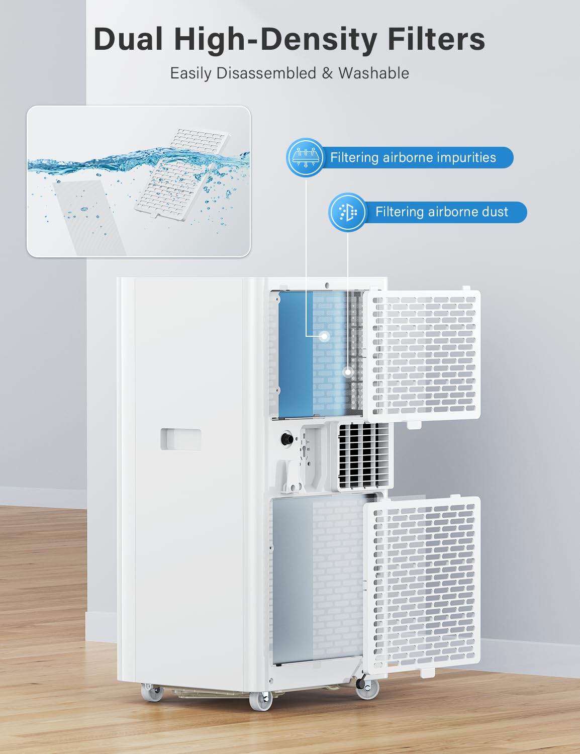 Aire acondicionado portátil de 12000 BTU, unidad de aire acondicionado para dormitorio con 4 modos de refrigeración/deshumidificador/ventilador y sueño, hasta 400 pies cuadrados, 45 db silencioso 8