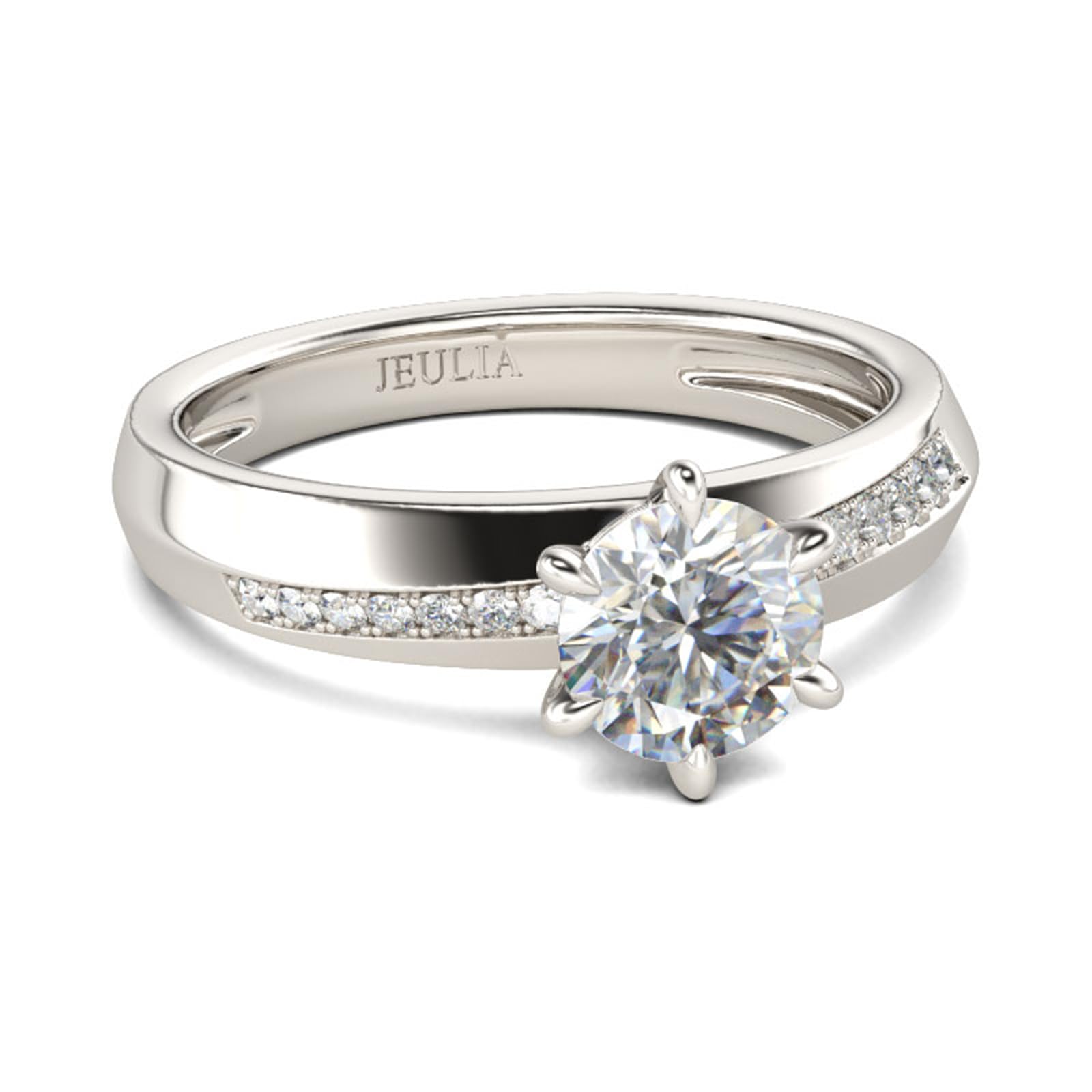 Jeulia Damen Rundschliff RIing Moissanit Zirkonia Ehering 925er Sterlingsilber Bandring Schlicht Tauring mit Schmuckschatulle Bandring für Verlobung Jahrestag Versprechen