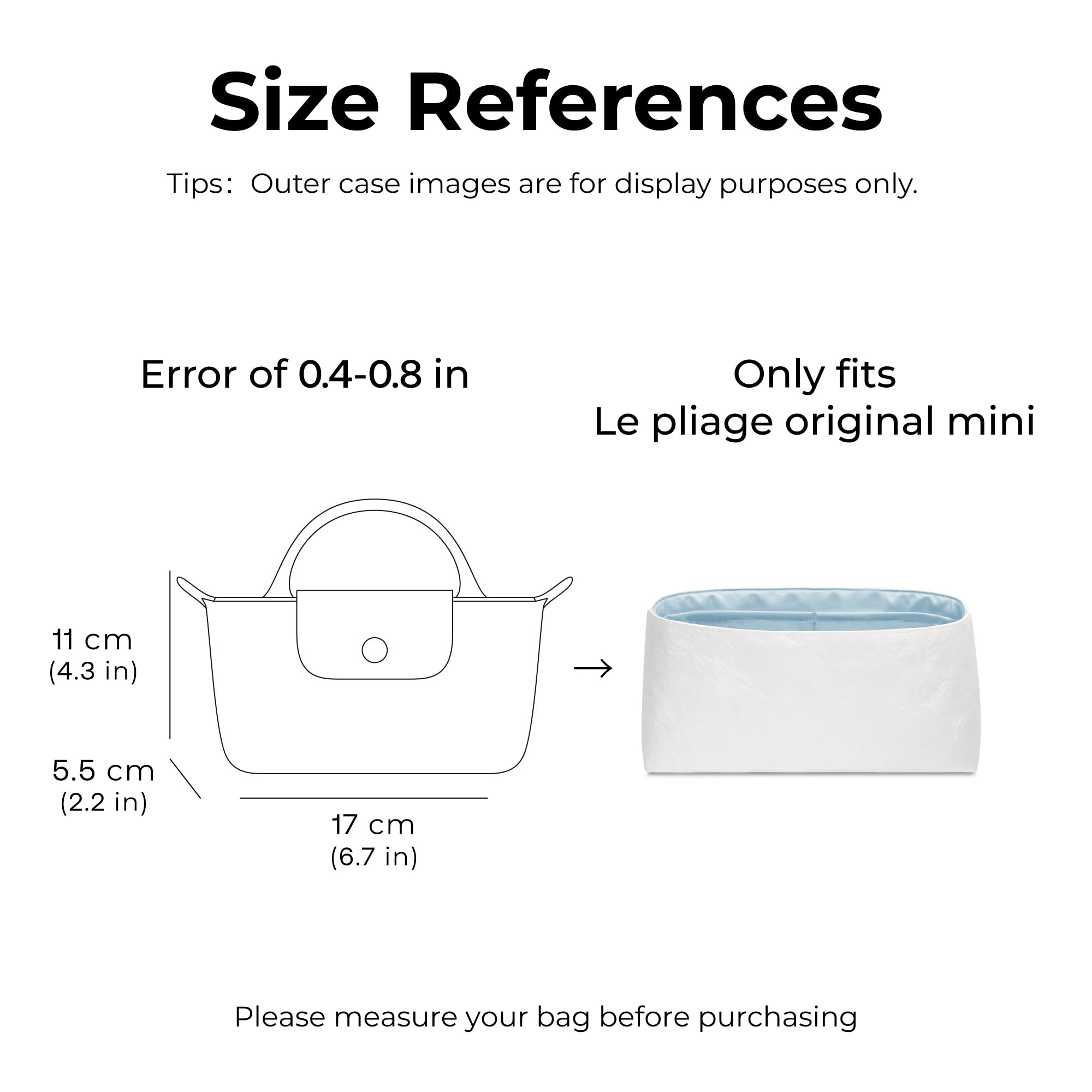 FANJI Project Tote Bag Organizer Insert for Long champ original mini handbag, Custom Fit Inside Premium Celeste Lightweight WaterResistant Purse Insert