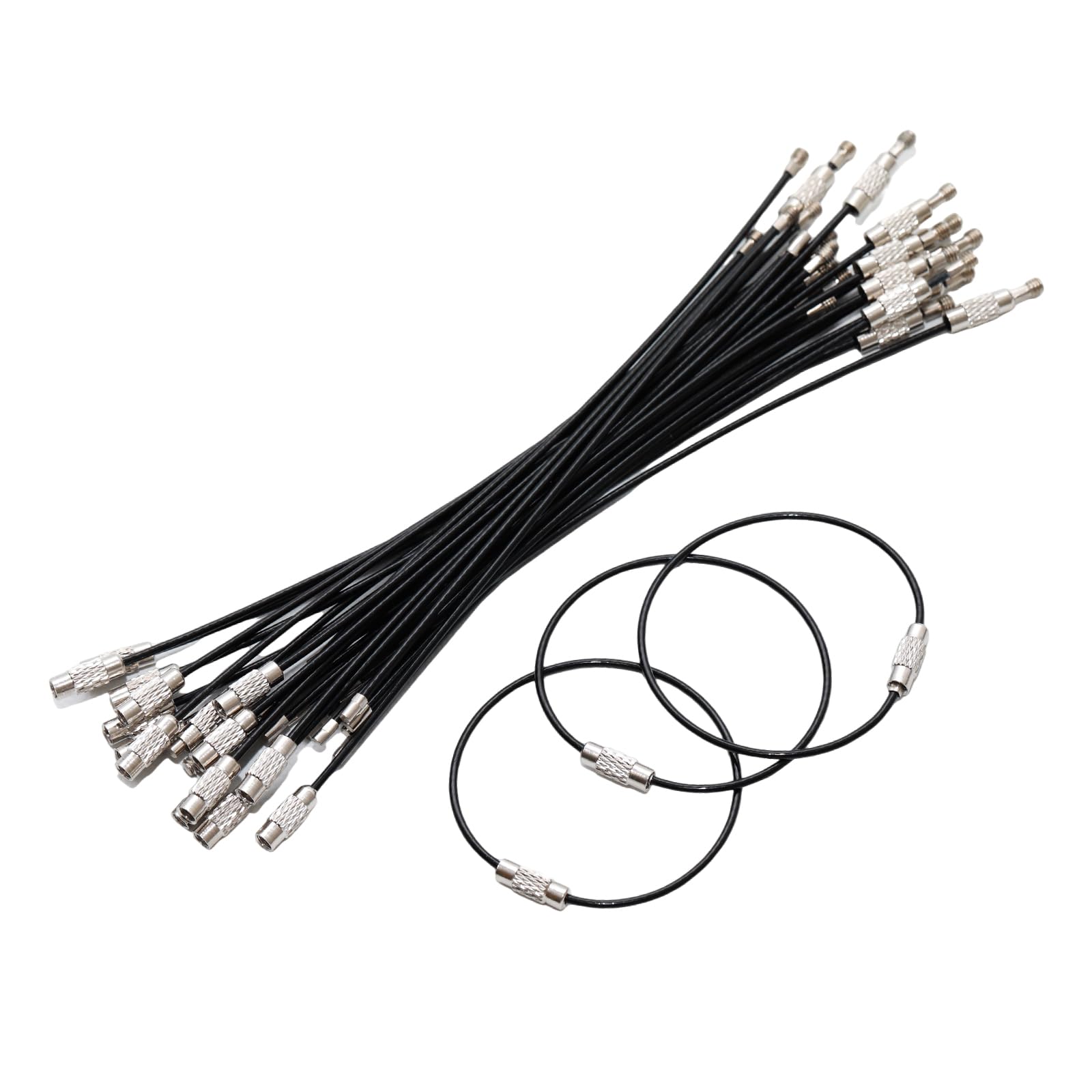 Pocoxll 30 Pack 5.9 Inch Cable Key Ring Wire Keychain, 1.5mm Coated keychain loops, Stainless Steel Key Rings for Luggage Tags, Bags and More（Black）