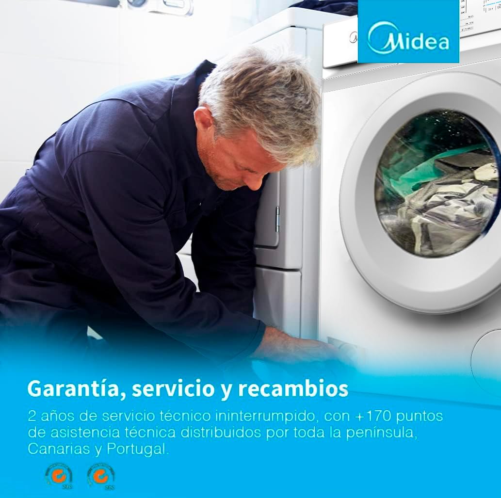 Midea Lavadora Carga Frontal 8kg de 1400 rpm y panel digital - Lavadoras con 15 Programas + Diseño Superior Ultra Slim - Maquina de Lavado de Libre Instalación - Función de Vapor y Modo Eco