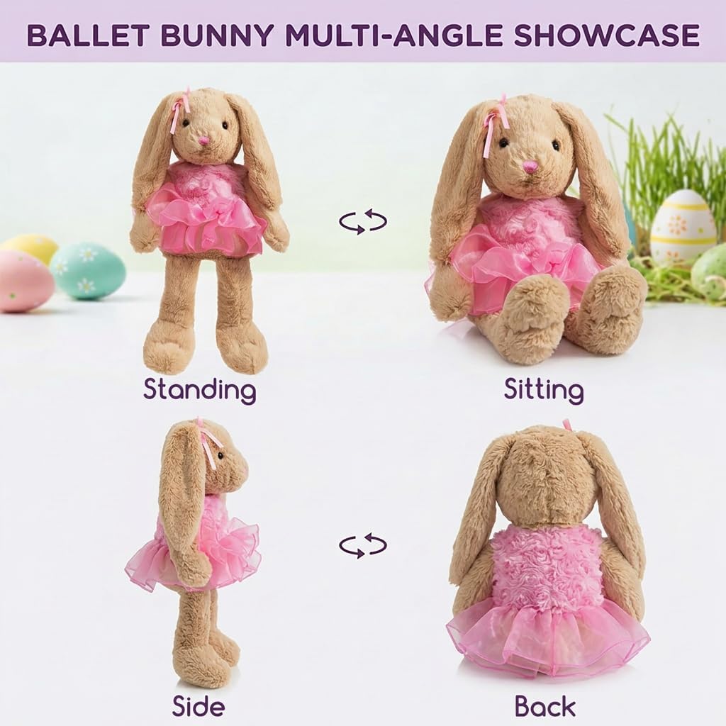 HollyHOME Ballet Bunny Stuffed Animal Plush Rabbit in Gauzy Dress Cute Easter Bunny Doll for Kids 21 inch Pink
