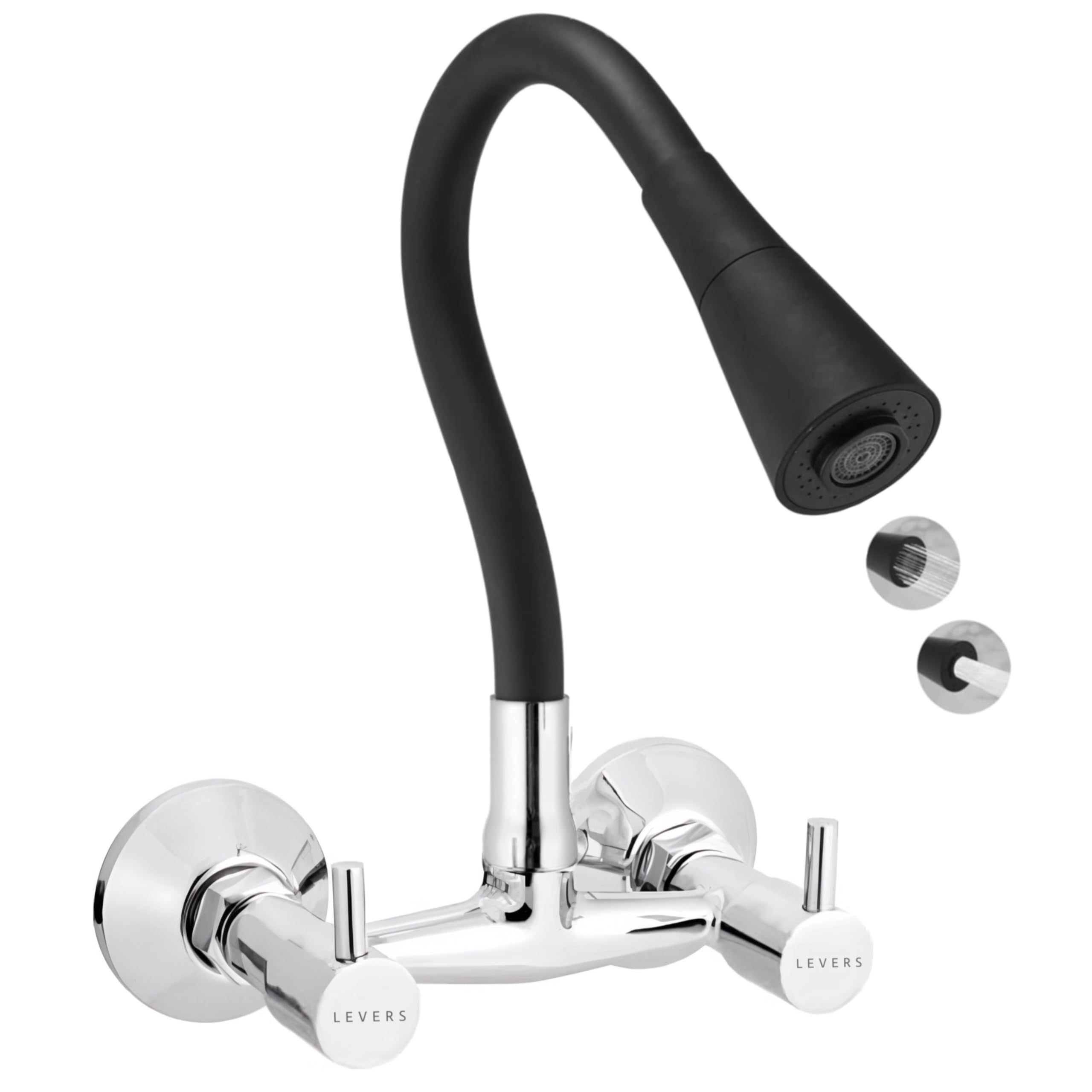 LEVERS L919793 Turbo Brass Kitchen Sink Mixer for Kitchen Sink with Flexible Swivel Spout, (Dual Flow) Spout/Wall Mounted for Hot and Cold Water Both with Wall Flange (Black & Chrome Finish) (B0CV7D4983) Amazon Price History, Amazon Price Tracker
