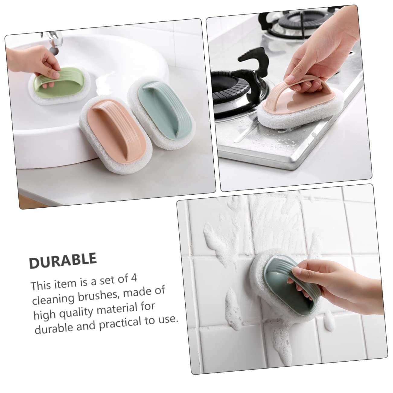 VALICLUD 3 Set Spazzole Per Con Spugne Resistenti Per Cucina E Bagno Facili Trasportare 4 Pezzi * 3