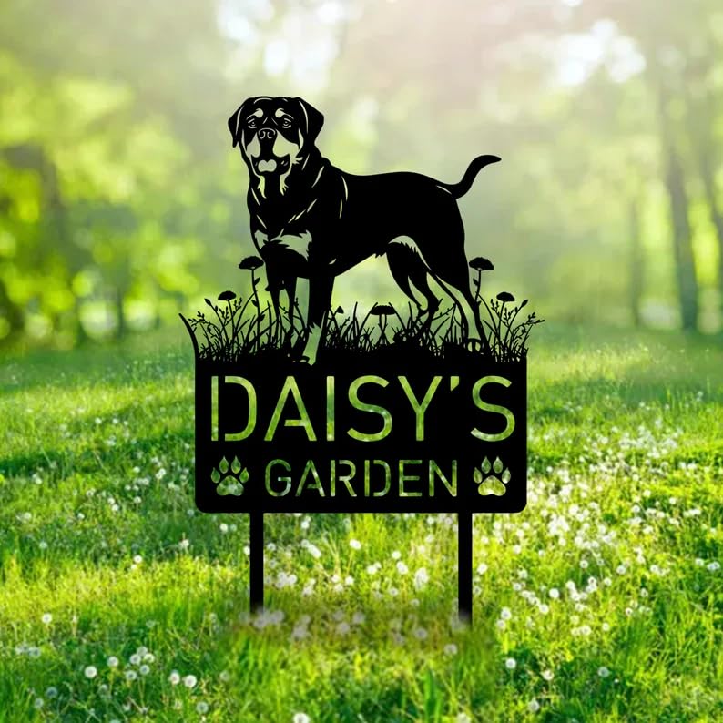 Personalised Rottweiler Dog Garden Sign, Custom Metal Name Sign, Outdoor Garden Ornament, Pet Memorial Plaque, Cavalier Gifts, Dog Statue, Rottie Sign, Puppy Silhouette Yard Decor