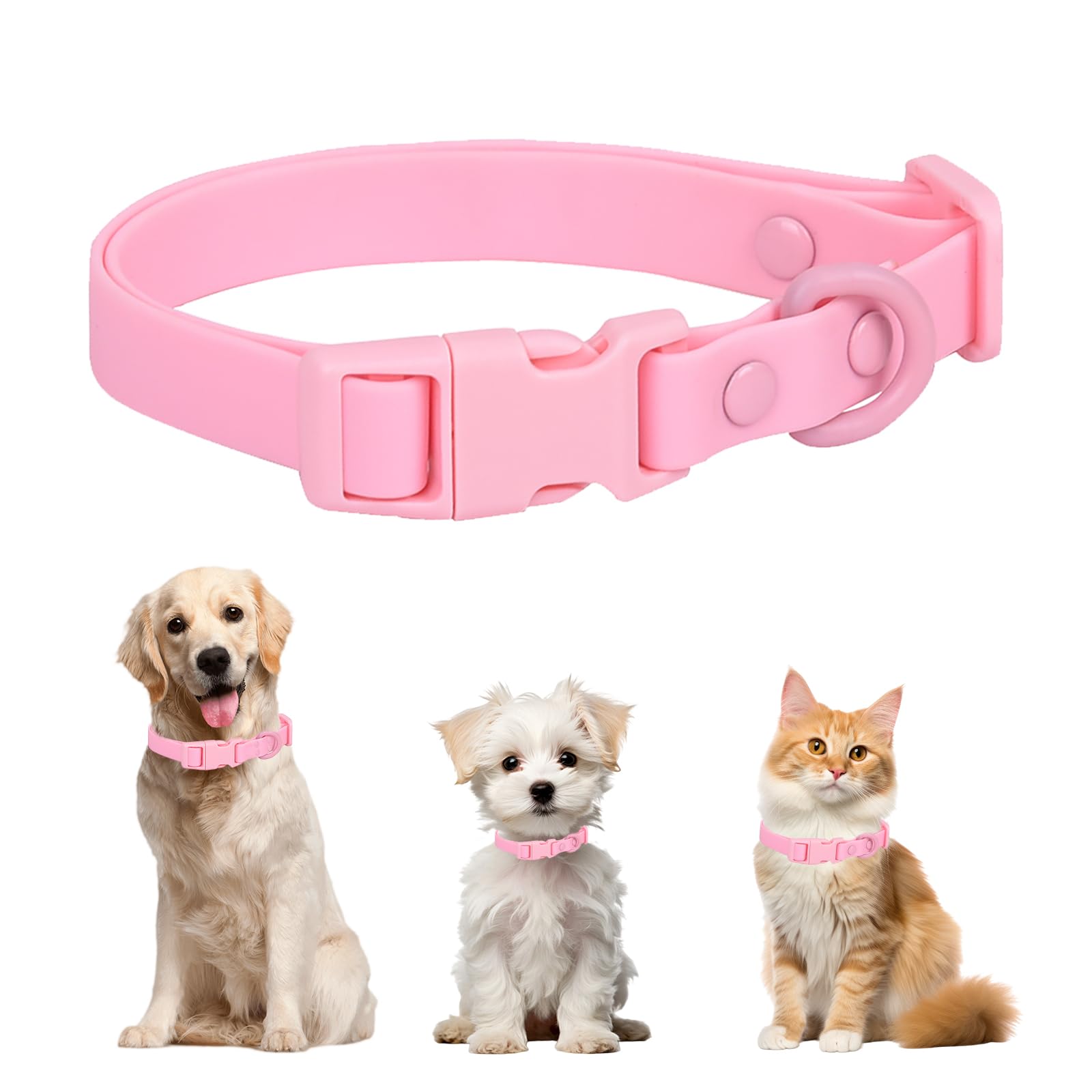 FEimaX Collar Perro Impermeables Collar para Perro Pequeños Mediano Ajustable Suave Resistente PVC Collars de Silicona con Hebilla de Liberación Rápida para Perros Gato Cachorros Grande (Rosa, L)
