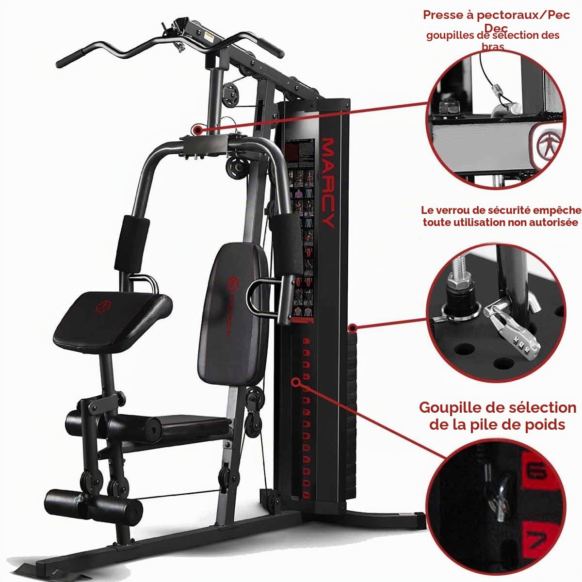 Marcy Appareil à Charges guidées Eclipse HG3000 Compact Home Gym - Tour de Poids de 68 kg - Poulie Haute et Basse - Poids Maximal de l’utilisateur 135 kg - 4 Versions