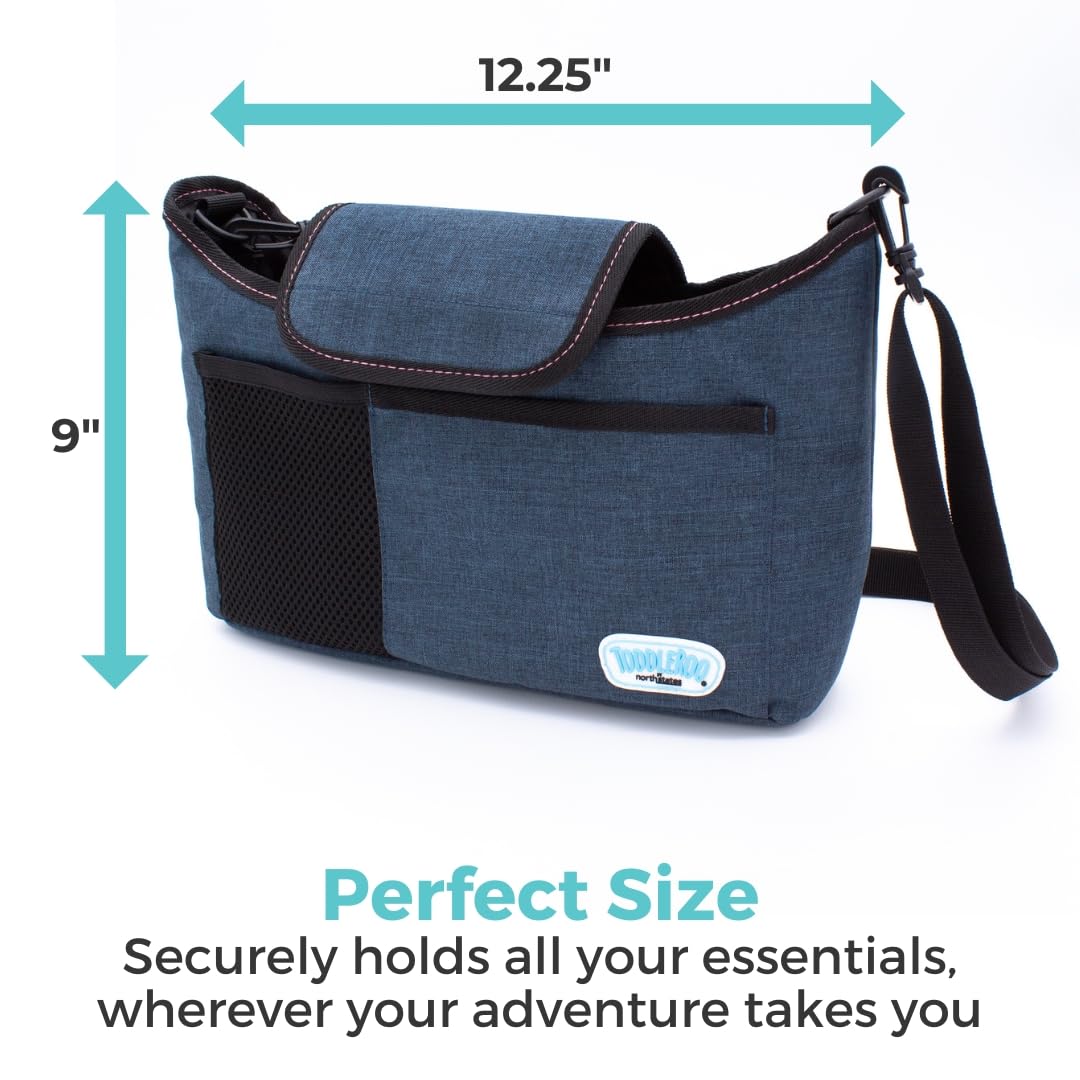 Toddleroo by North States Kinderwagen-Organizer: Universal-Kinderwagen-Caddy mit Getränkehalter, verstellbare Aufbewahrung, Marineblau