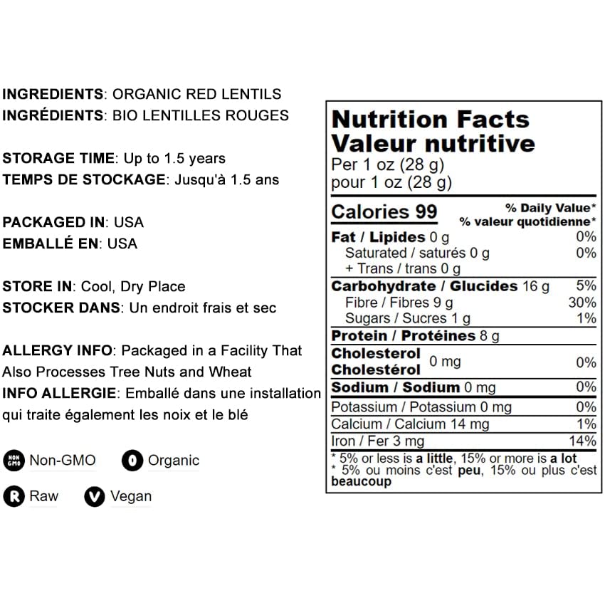 Miniatura 4 de Food to Live Harina orgánica de lentejas rojas, 12 onzas, sin OMG, finamente molida, pura, cruda, cetogénica, nutritiva en polvo vegano a granel.