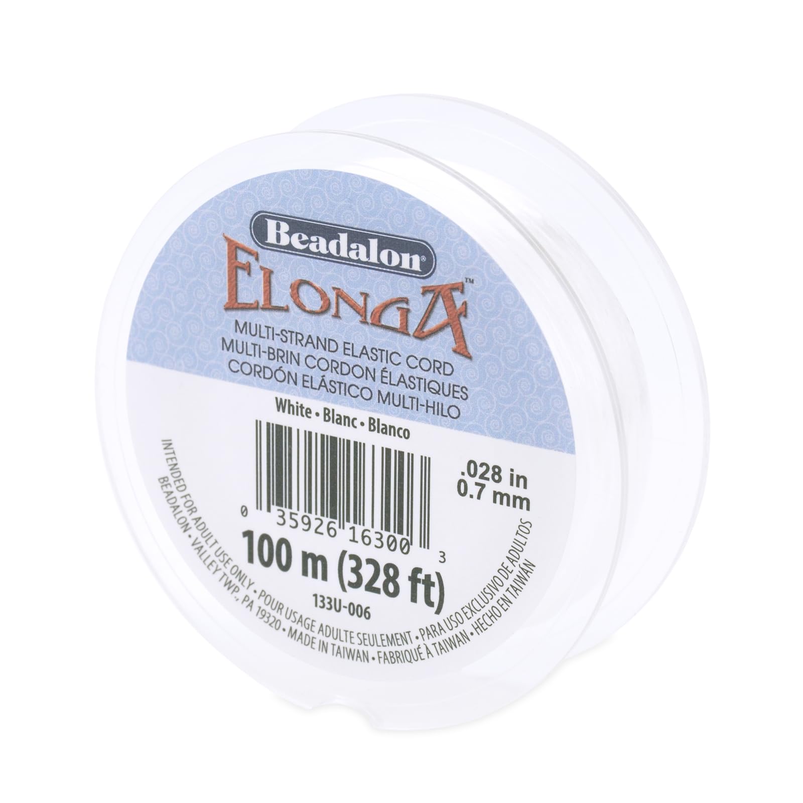 Beadalon Elonga Stretch Cord, 0.7 mm / 0.028 in, White, 100 m / 328 ft