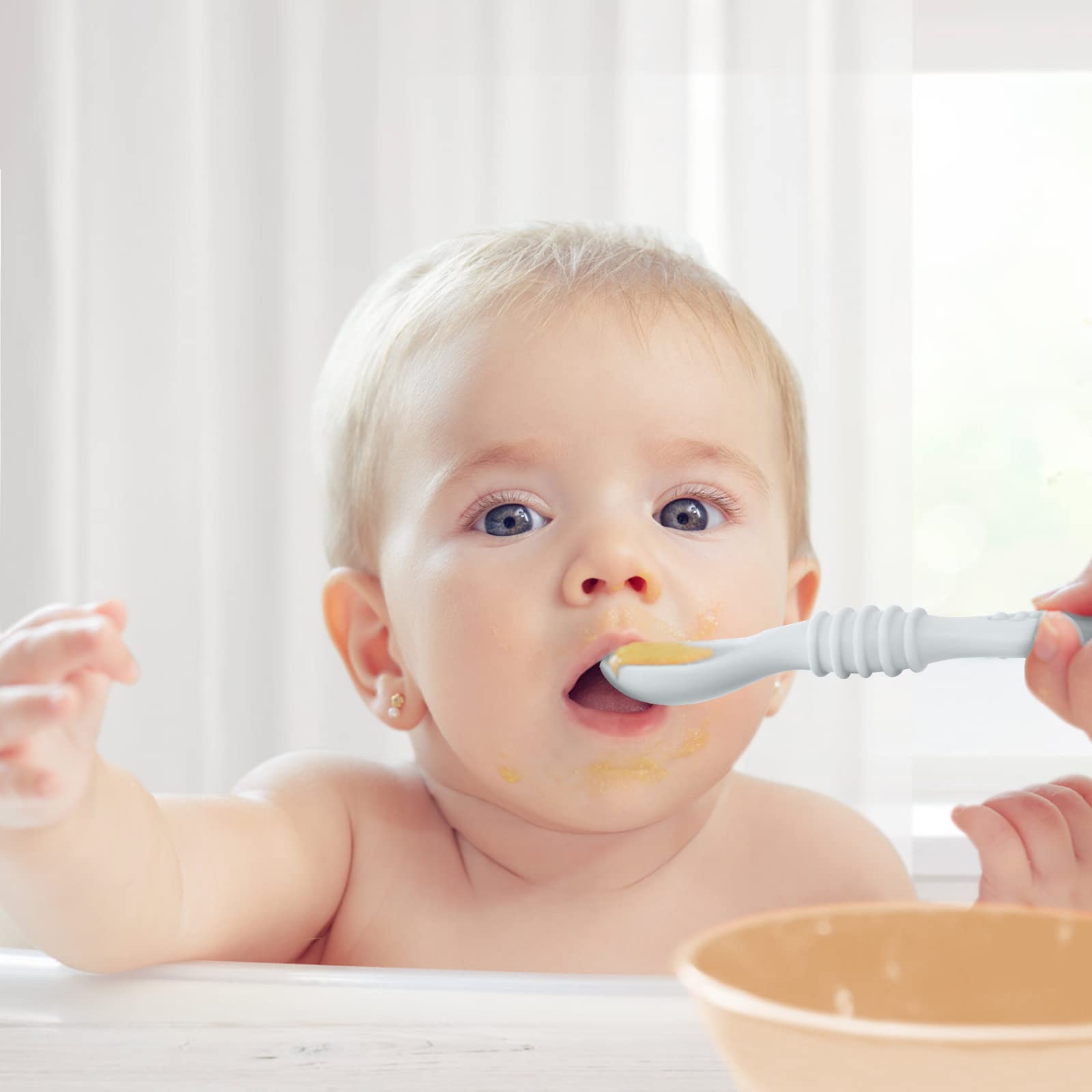 Vicloon Cuillères D'apprentissage pour Enfants et Bébé,3pcs Cuillere Bebe Apprentissage Ustensile D'apprentissage en Silicone Adapté à Dentition Première Étape Recommandé par Experts Sevrage