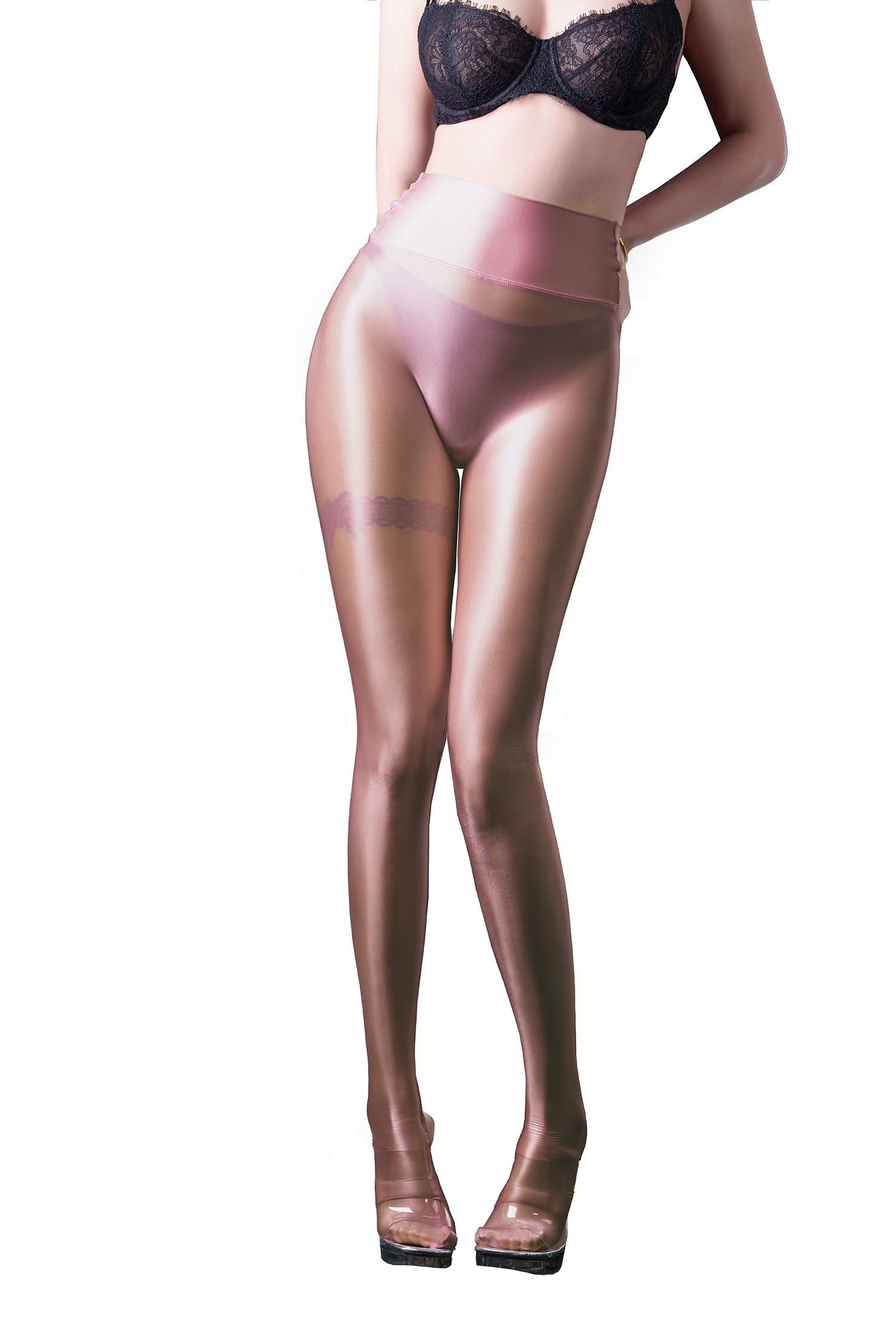 SOFSOT Ultra Sheer Workout Leggings Shiny Tights for Women Control Top to Waist Pantyhose Tummy Control Glossy Panty Hose