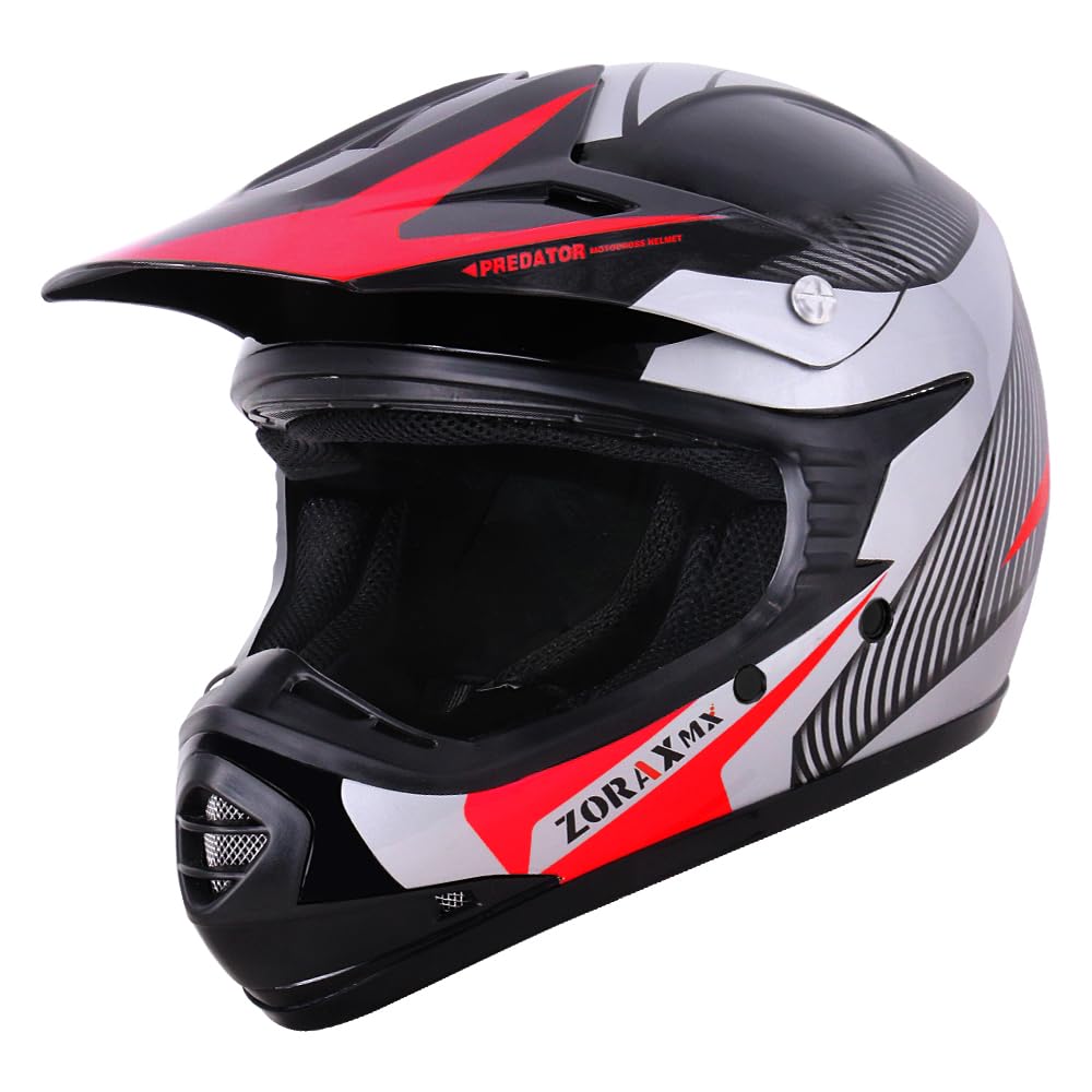 Zorax Red/Silver XL (55-56cm) Kids Children Motocross Motorbike Helmet Dirt Bike ATV Motorcycle Helmet ECE 22-06
