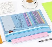 Vista 3 de Bolsa de documentos de malla A4 con cremallera, impermeable, archivos, carpeta, sobres, organizador de almacenamiento para suministros de oficina