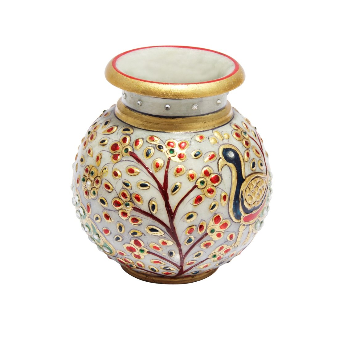 Amazon.com : HANDICRAFTS PARADISE Peacock Motif Kundan Studded Marble  Flower Pot : Patio, Lawn & Garden