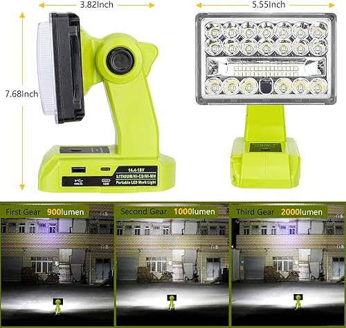 Miniatura 3 de Luz de trabajo para Ryobi Luz de trabajo LED inalámbrica Luz de trabajo recargable para Ryobi 18V batería de litio al aire libre Floodlight puerto