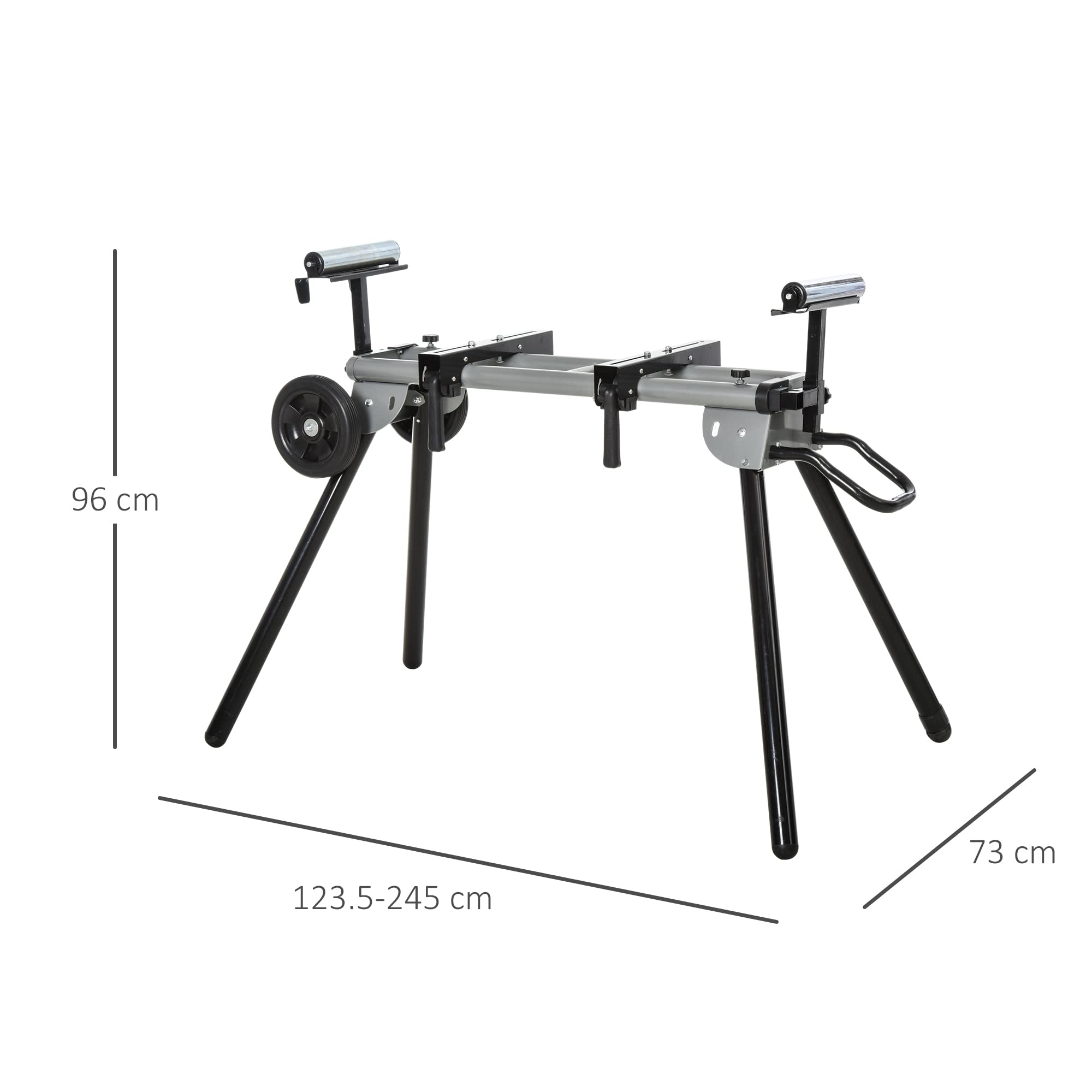 DURHAND Cavalletto Supporto per Troncatrici Universale, Banchetto Estensibile Regolabile e Pieghevole Carico Massimo 150kg, Nero e Argento