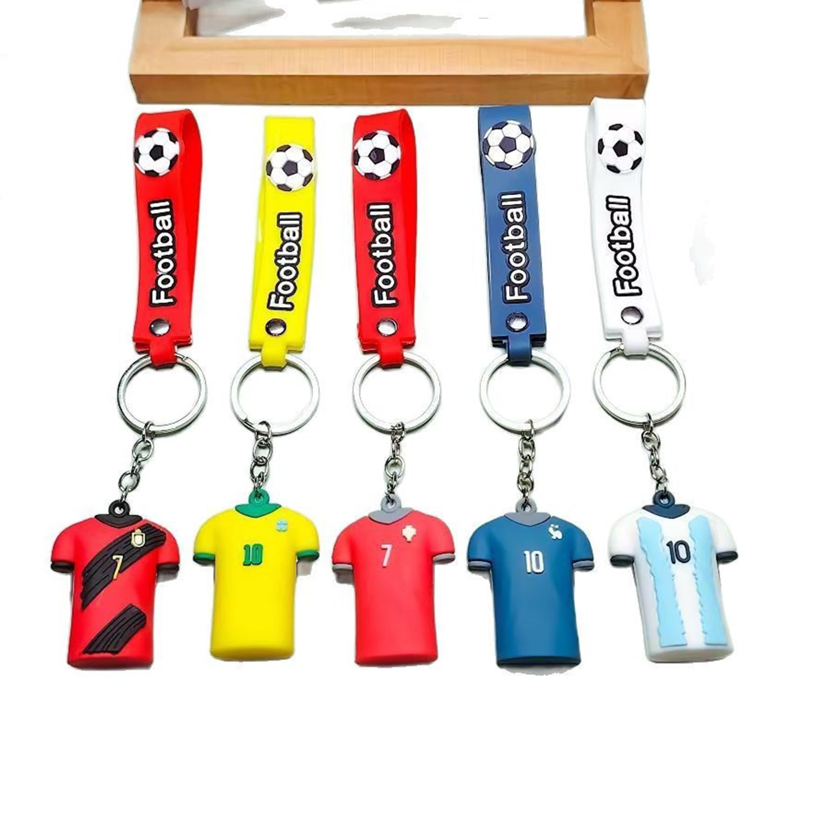 Ktguk Unisex Multicoloured 5 Pcs World Cup Football 2026 Keyring,No.7 & No.10 Argentina Jersey Keyring,Silicone World Cup 2026 Soccer Jersey Keychain Pendant,For Boyfriends Men France World-Cup Fan Merchandise Gift