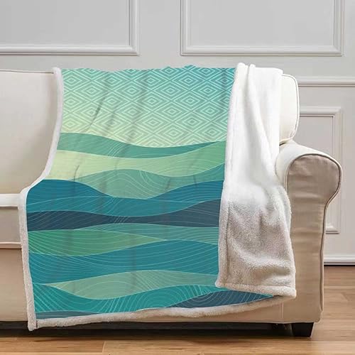 Miniatura 2 de Paisaje étnico japonés con patrón de onda de línea, ilustración de Cobijas Calientes para Invierno, mantas suaves de microfibra para decoración de