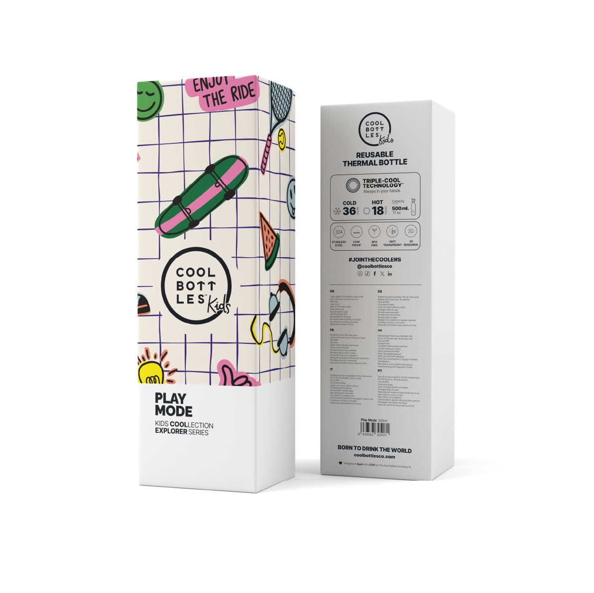 Cool Bottles – Edelstahl-Wasserflasche für Kinder, Thermosflasche für Kinder, Getränke 36 Stunden kalt und 18 Stunden warm – Play Mode 500ml
