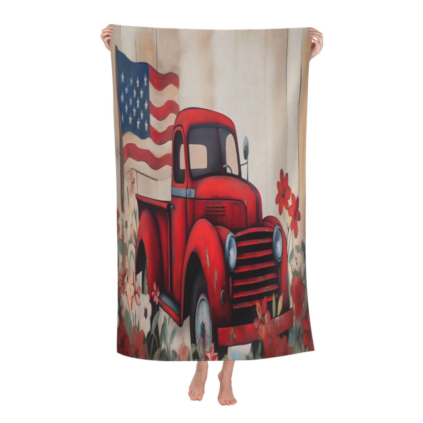 LSRCPD Beach Towels American Flag Truck Merry Christmas Swimming Yoga Gym Travel For Adults Women 80X130Cm