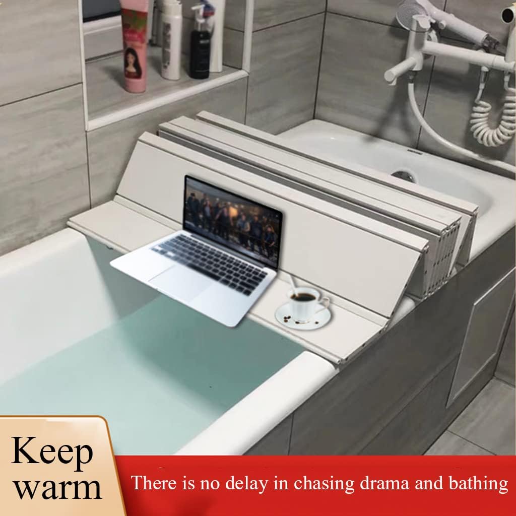 JATIBOSH Bathtub Tray Multi-Function Bath Lid White Storage Stand PVC Thicker Can Place Toiletries (Color : L90cm, Size : W70cm)