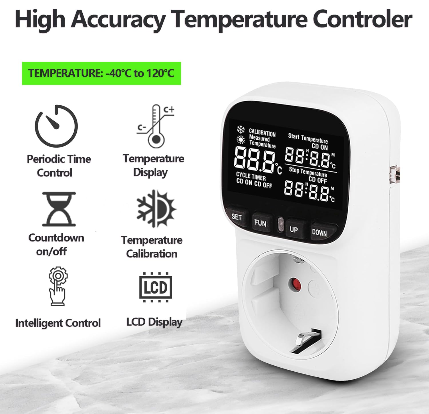 Prise Thermostat Numérique 16A 230V, Contrôleur de Température Intelligent avec Capteur Externe, Écran LCD Régulateur -40℃~120℃, Minuterie pour Serre, Aquarium, Couveuse, Chauffage et Réfrigérateur