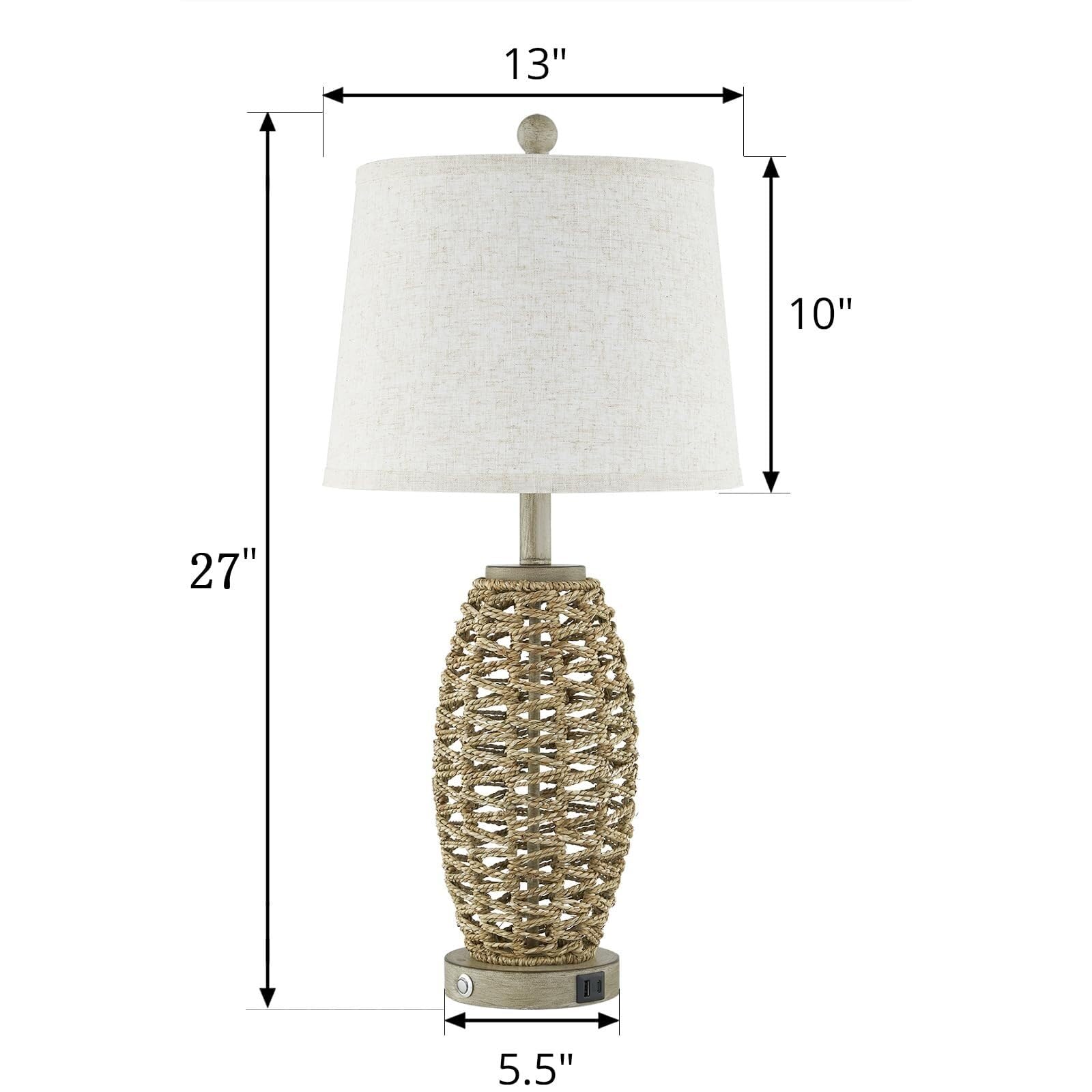 XANAYXWJ Zestaw 2 lamp stołowych z naturalnego rattanu, możliwość przyciemniania w 3 kierunkach, port ładowania, klosz w kolorze płatków owsianych, sypialnia, 2 sztuki w zestawie. Nadaje się do