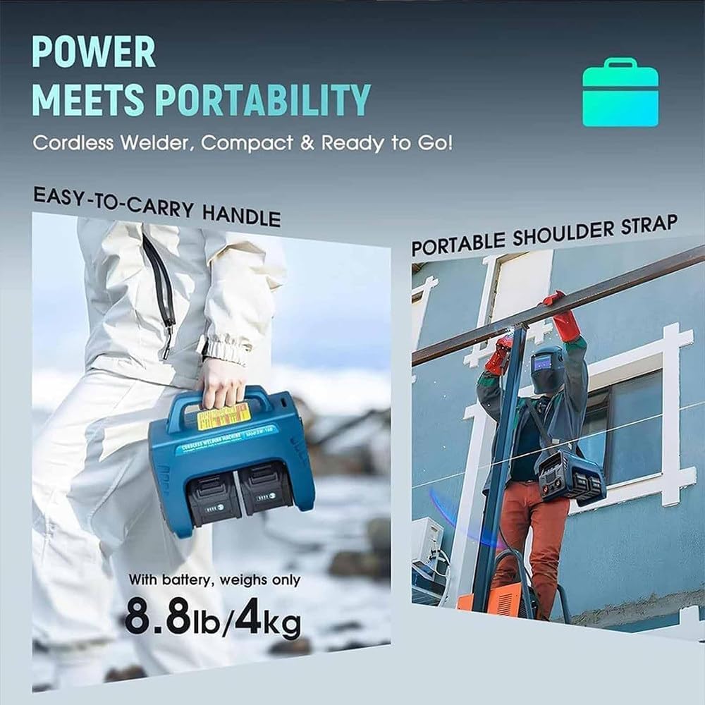 MMA ARC Stick Welder – Saldatrice portatile senza fili alimentata a batteria con 2 batterie da 6000 mAh, display LED, inverter IGBT digitale, avvio a caldo, forza d'arco, antiaderente