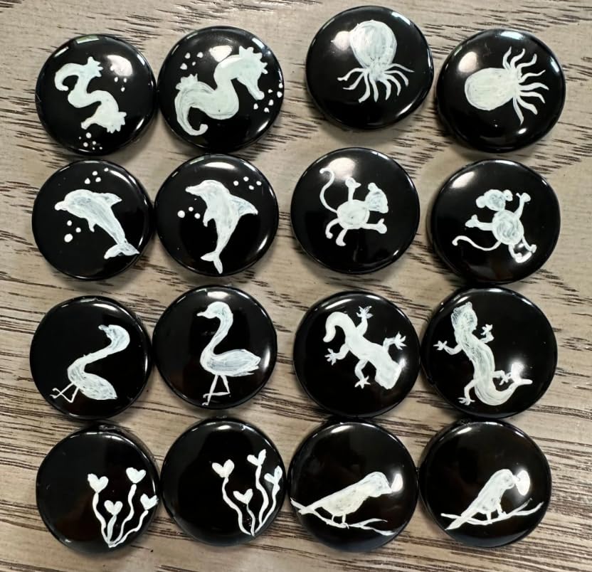 Tagua Bead Round Coin Shape with Animal Pattern Handpainted | 2 cm. Approx. Sustainable Jewelry Making Supplies | 16 Tagua Seed Beads