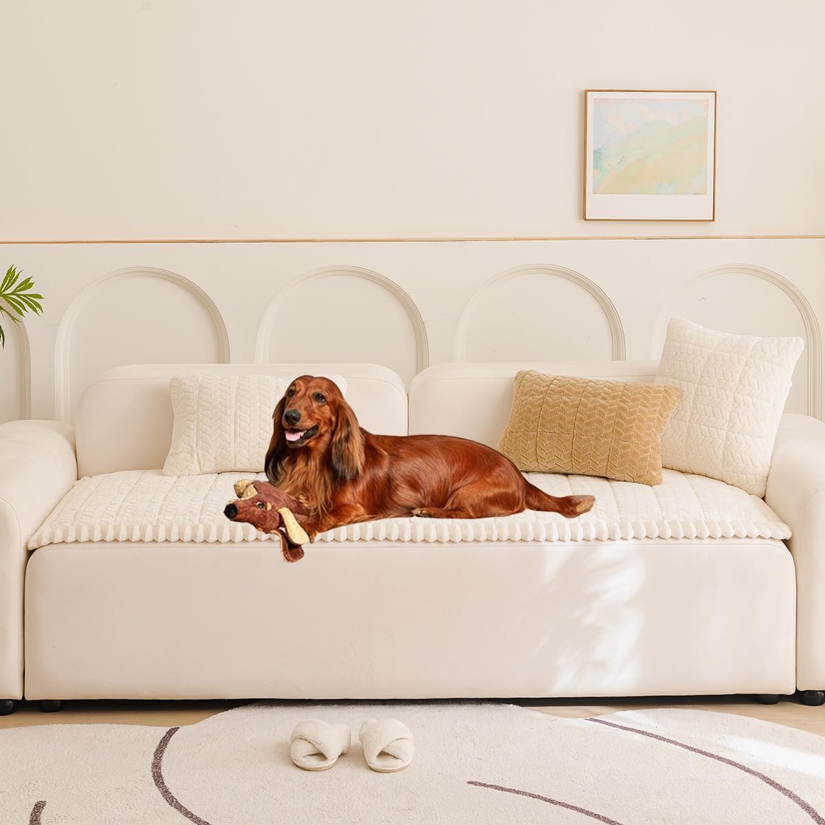 Sofa Cover Fuzzy Couch Cover for Pet, Couch Covers for Dogs Washable Non-Slip Sofa Slipcover Cushion Protector Pets Friendly Mat Bed 27.6" x 59.06" Beige