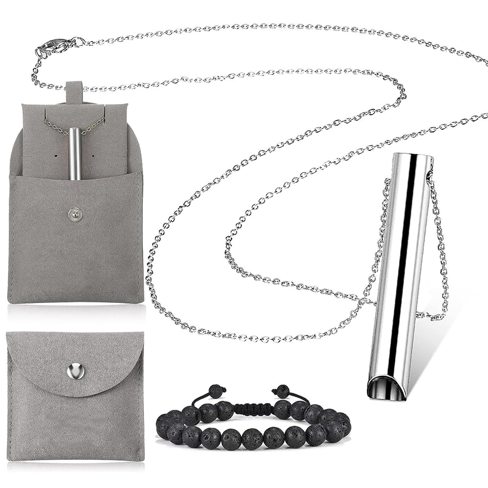 ReliaBrandAnxiety Relief Breathing Necklace + Anxiety Bracelet | Calming Stainless Steel Anxiety Necklace For Men And Women | Meditation Stress Relief Breathing Necklace Stop Smoking | UK Based Brand