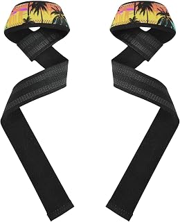 Palm Tree Padded Cotton Lift Straps with Supportive Wrist Pad, Neoprene Webbing for No-Slip Grip for Weightlifting, Deadlifts, Powerlifting, Strength Training