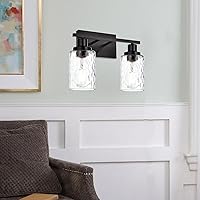 Vista 4 de MELUCEE Iluminación de pared interior 2 luces mate negra con vidrio martillado transparente, lámpara de pared moderna para tocador de baño