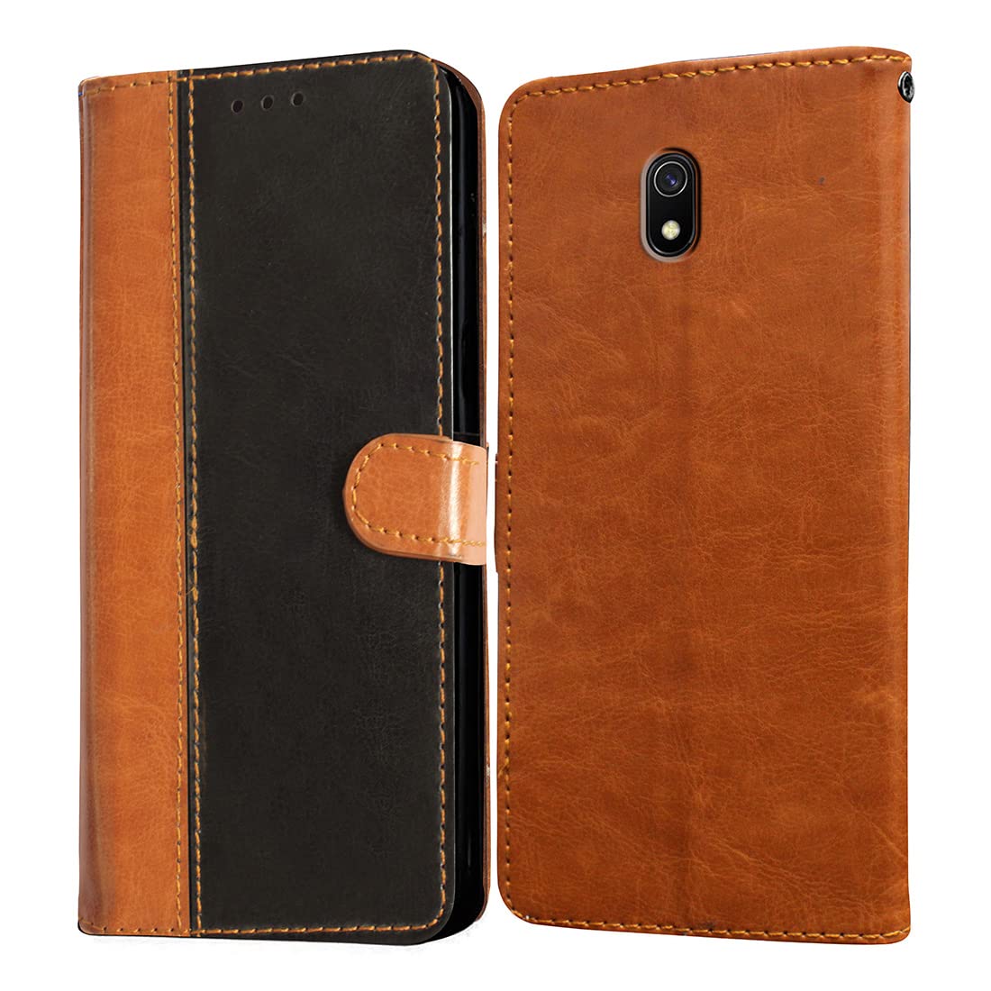 Casotec Flip Cover for Mi Redmi 8A | Premium Leather Finish | Inbuilt Pockets & Stand | Flip Case for Mi Redmi 8A (Camel and Black) (B0BB7N6YRV) Amazon Price History, Amazon Price Tracker