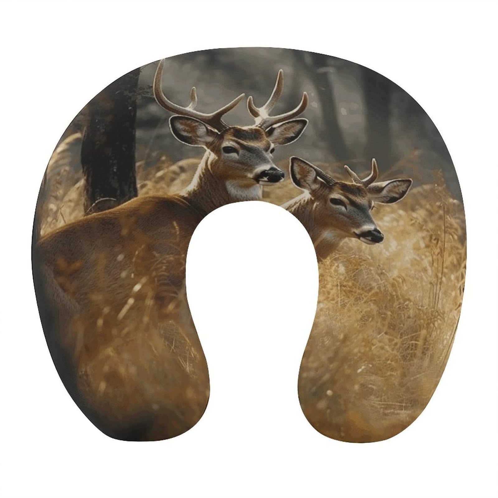 VstaDank Nature Wild Animal Deers Neck Pillow Memory Foam Sleeping U Shaped Pillows Cooling Travel Head Support Pillows Super Lightweight Portable Airplane Pillow for Car Office Rest