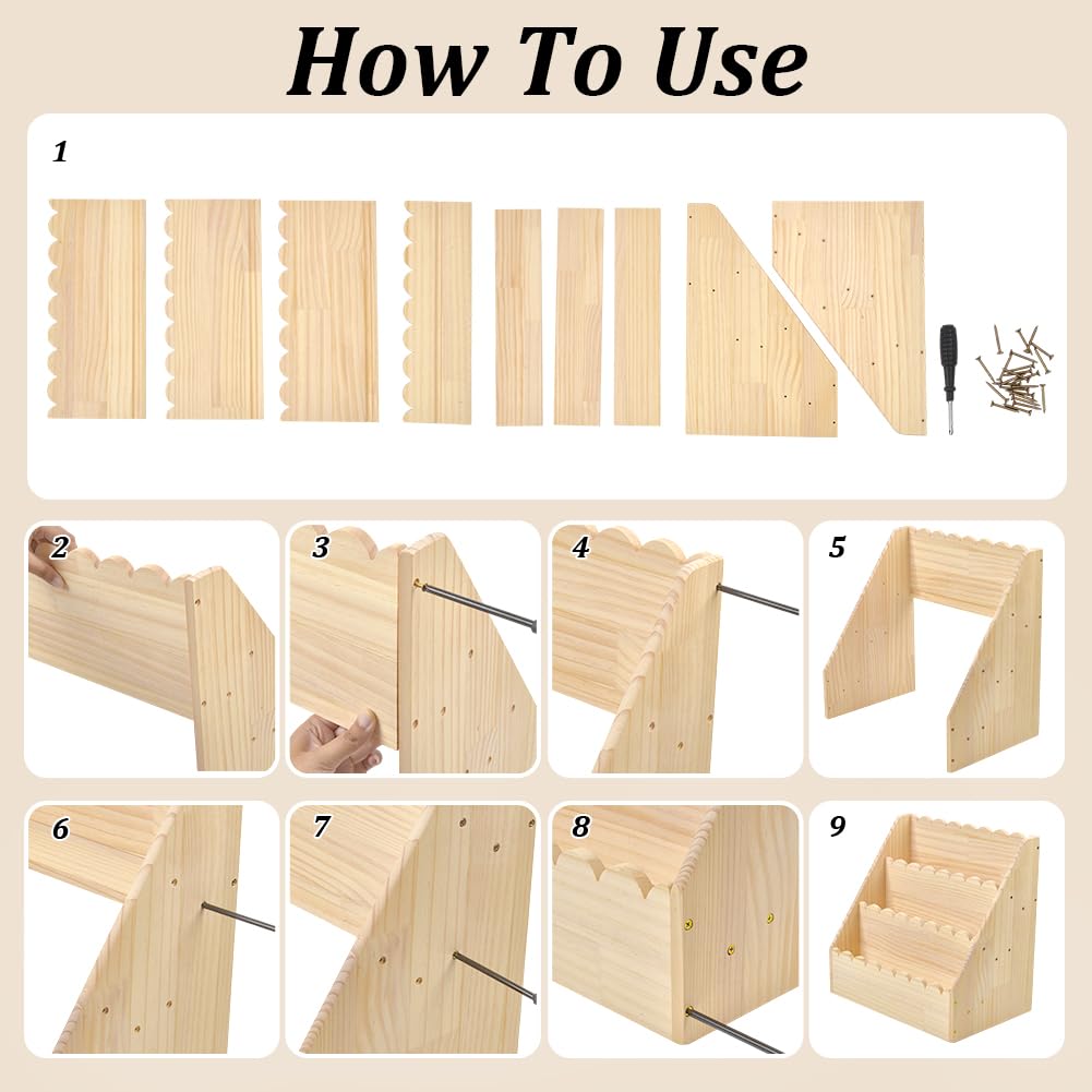 UNICRAFTALE Étagère à Livres en Bois à 3 Niveaux avec Bordure Festonnée Petite Bibliothèque en Bois 27x42x42cm de Faute Hauteur Rangement à Livres pour Tout Petits Détachable Organisateur de Bureau