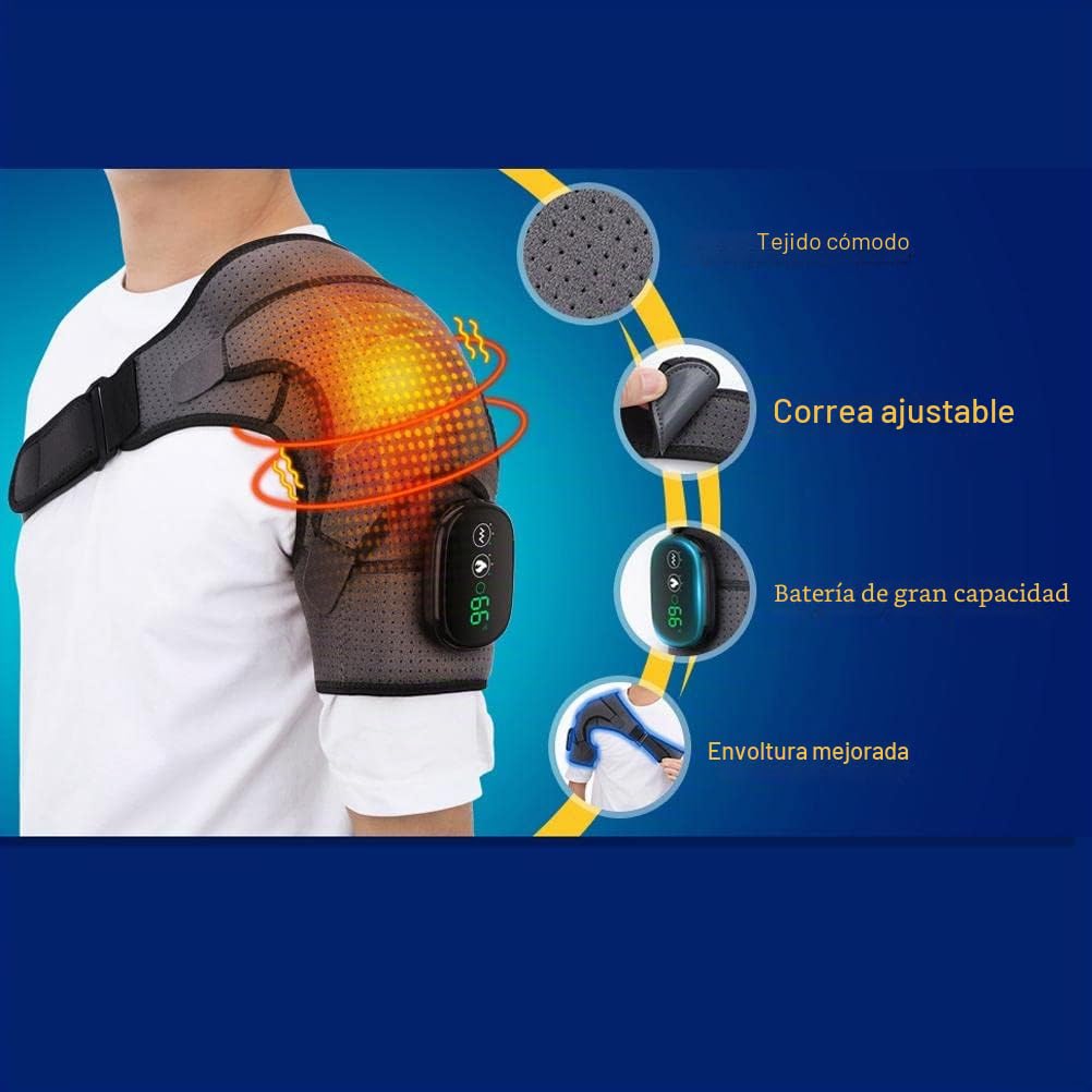 Envoltura de hombro con calefacción para masajeador, correa de calefacción eléctrica con 3 temperaturas de vibración para articulaciones de CA dislocadas, tendinitis de esguince de dolor