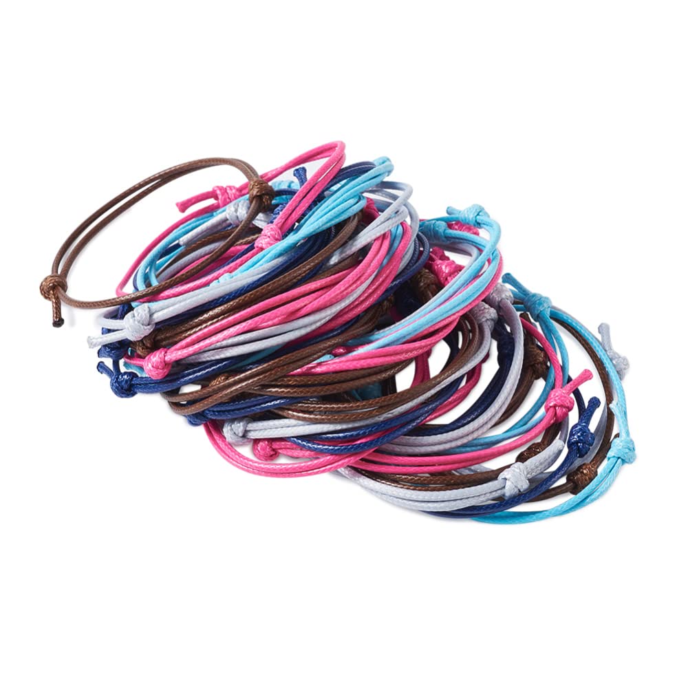 Cheriswelry 50pcs Adjustable Bracelet Making Korean Waxed Polyester Cord Bracelet Friendship Bracelet String Inner Diameter 40~70mm Mixed Color for