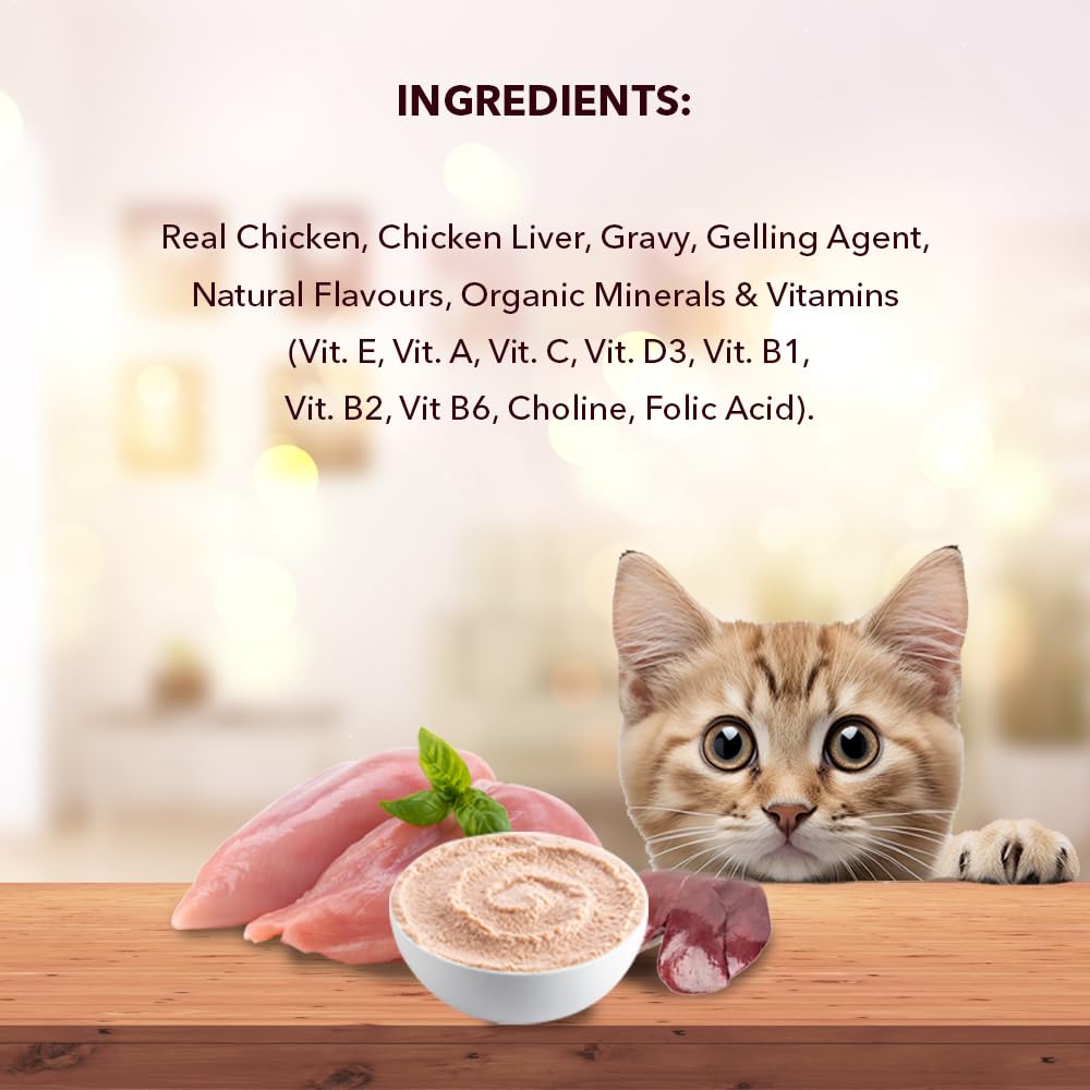 Meat Up Adult Cat Wet Food 16 Pouches × 50g, Total 800g | Real Chicken in Gravy | Supports Heart & Vision Health | Healthy Skin & Coat | Natural Flavours | Organic Minerals & Vitamins 2