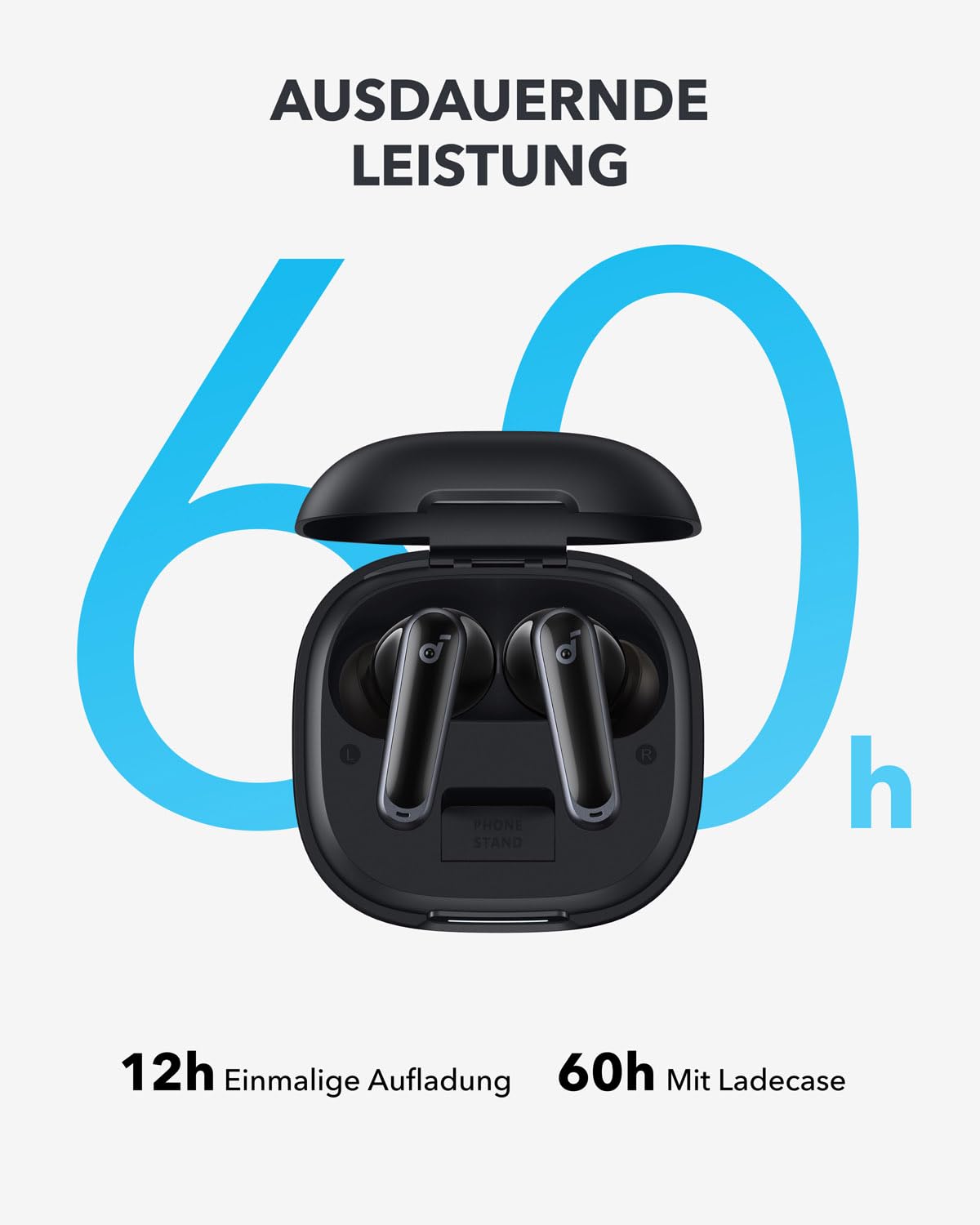 soundcore P40i by Anker, Wireless Earbuds mit Noise Cancelling, Adaptive Geräuschunterdrückung, BassUp, 60h Spielzeit, 2-in-1 Hülle und Smartphone-Ständer, IPX5, kabelloses Aufladen, Bluetooth 5.3