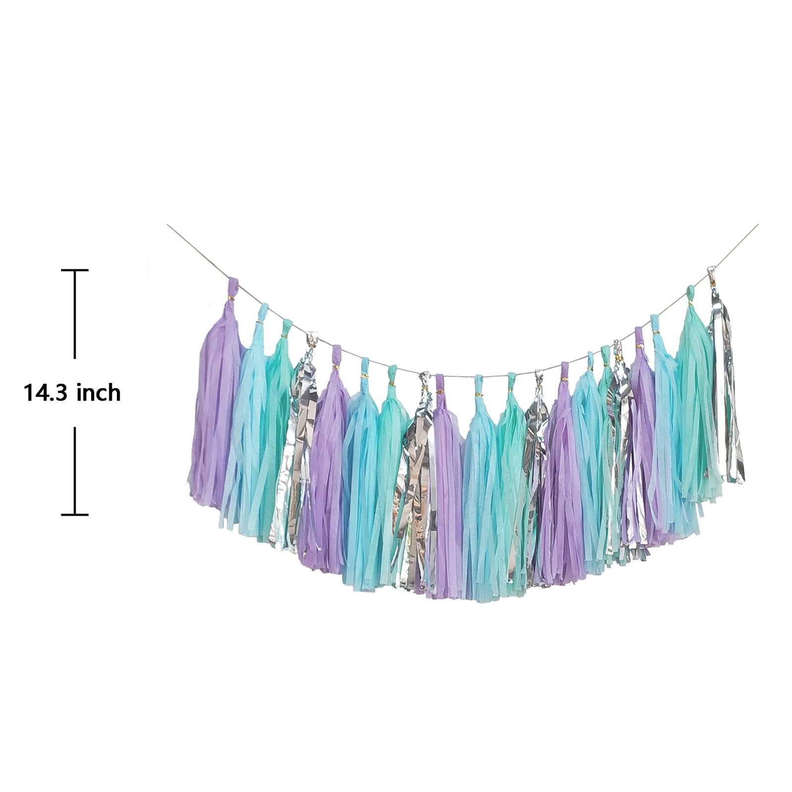 ZOOYOO Shiny Tassel Garland Tissue Paper Tassel Banner,Table Decor,DIY Kits for Party, Tassels Party Decoration,Pack of 20(Lavender,Light Blue,Mint,Silver)