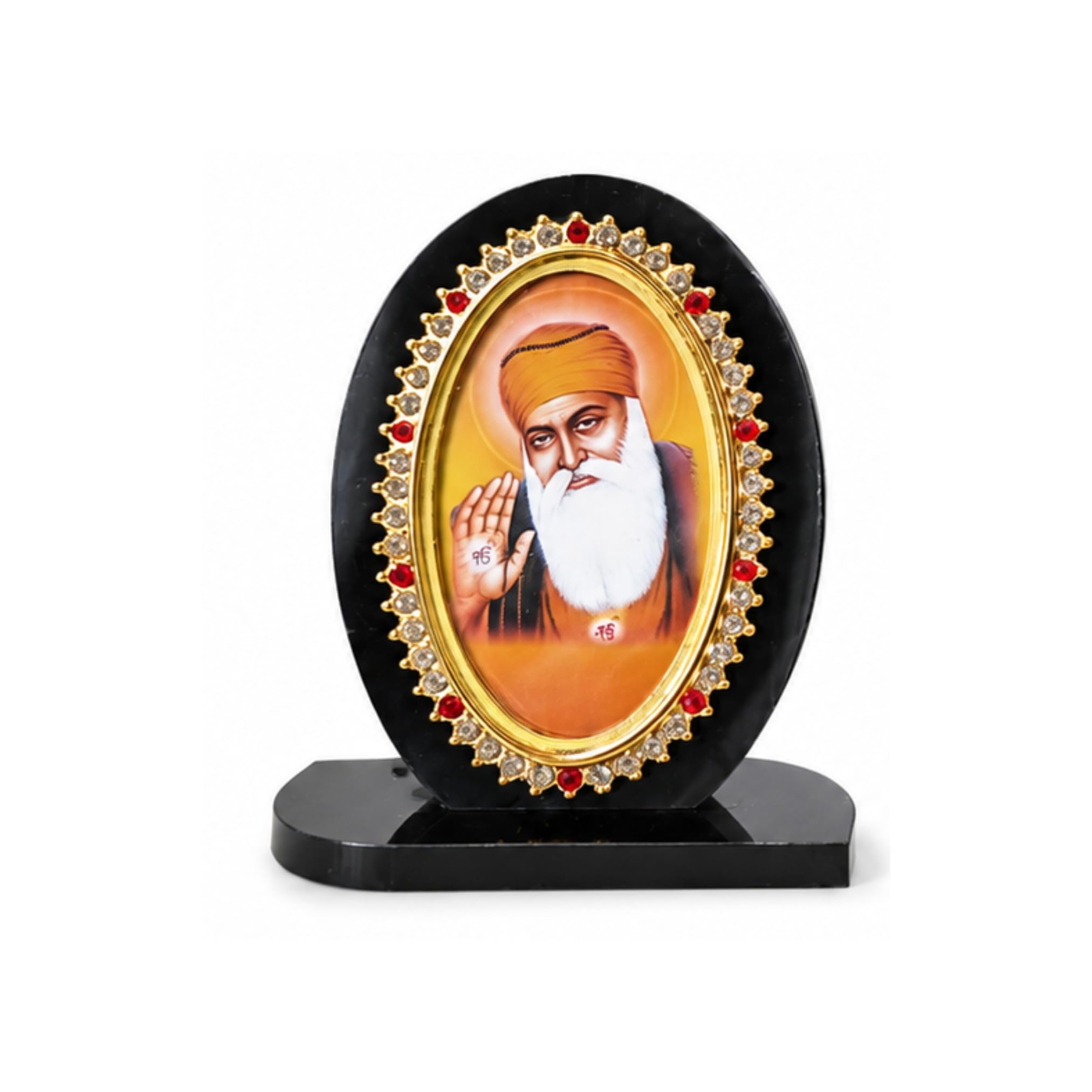 C&S Homestore Guru Nanak Dev Ji Dashboard Idol Decorative Oval Photo Frame for Car Dashboard Home Mandir Office Table Spiritual Sikh Decor Ornament 9cm x 7cm