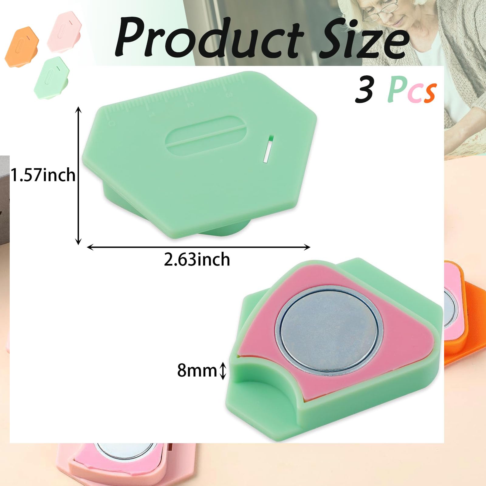 3 Pieces Magnetic Seam Guide, Multifunctional Magnetic Seam Guide for Sewing Machine with Scale, Polygonal Magnetic Hemmer Seam Guide for Sewing Machine, Sewing Accessories Supplies