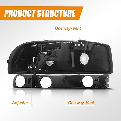 Miniatura 3 de Ensamble de faros Cxdar Compatible con 99-07 GMC SIERRA 1500 2500 1500HD 2500HD 3500HD 1999-2006 YUKON 1500 25002001 SIERRA C3, Carcasa negra 4