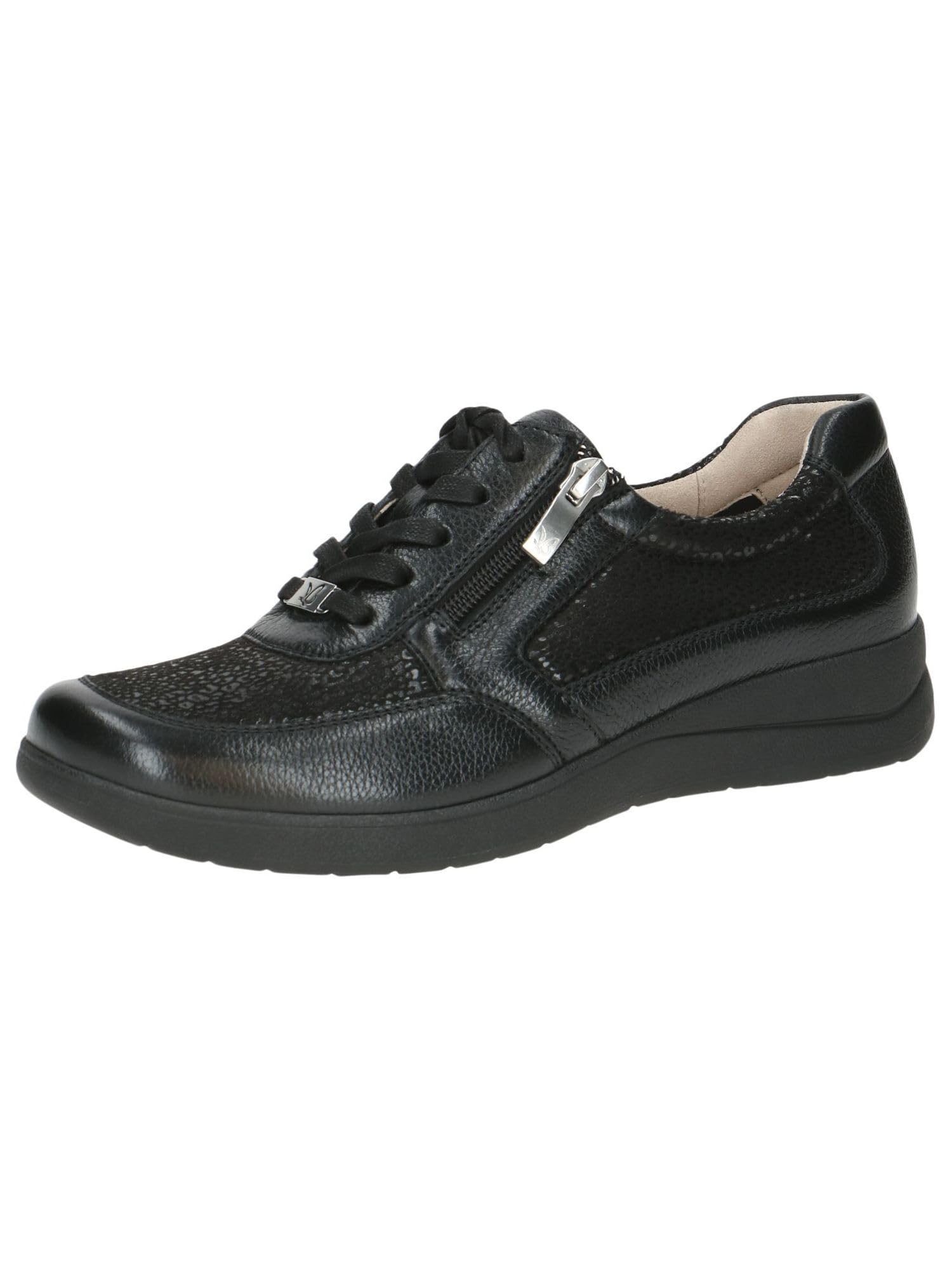 CAPRICE Comfort Women's Flat Sneakers with Zipper Low Top, Black (Black Comb), 6.5 UK